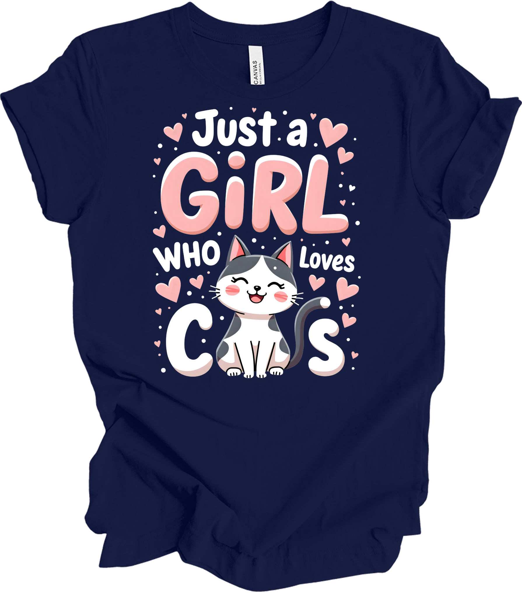 Just a Girl Who Loves Cats T-Shirt in Navy