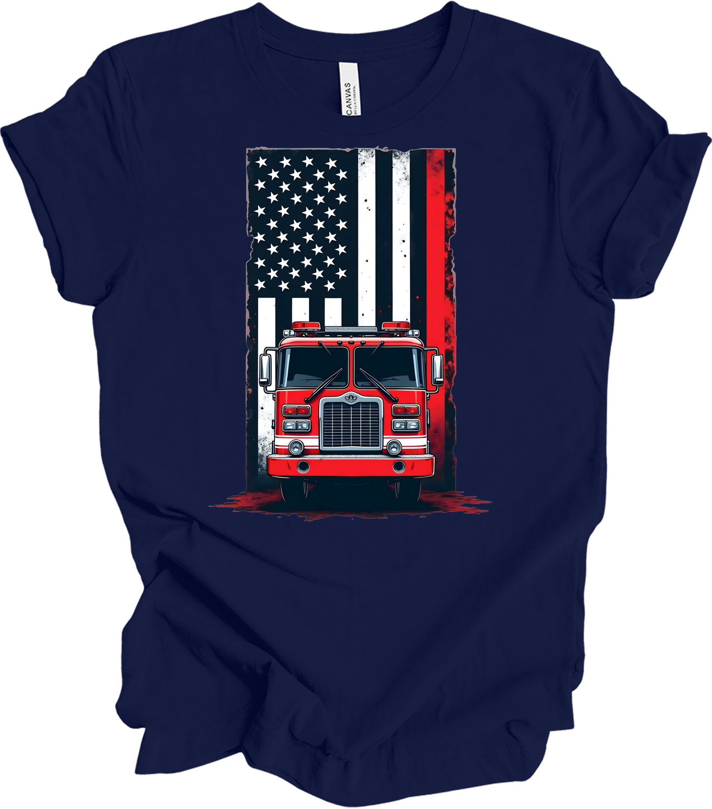 Fireman Flag - Patriotic Design T-Shirt in Navy