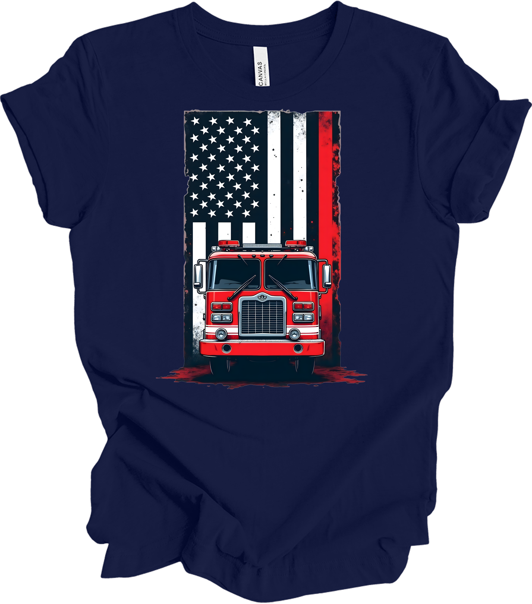 Fireman Flag - Patriotic Design T-Shirt in Navy