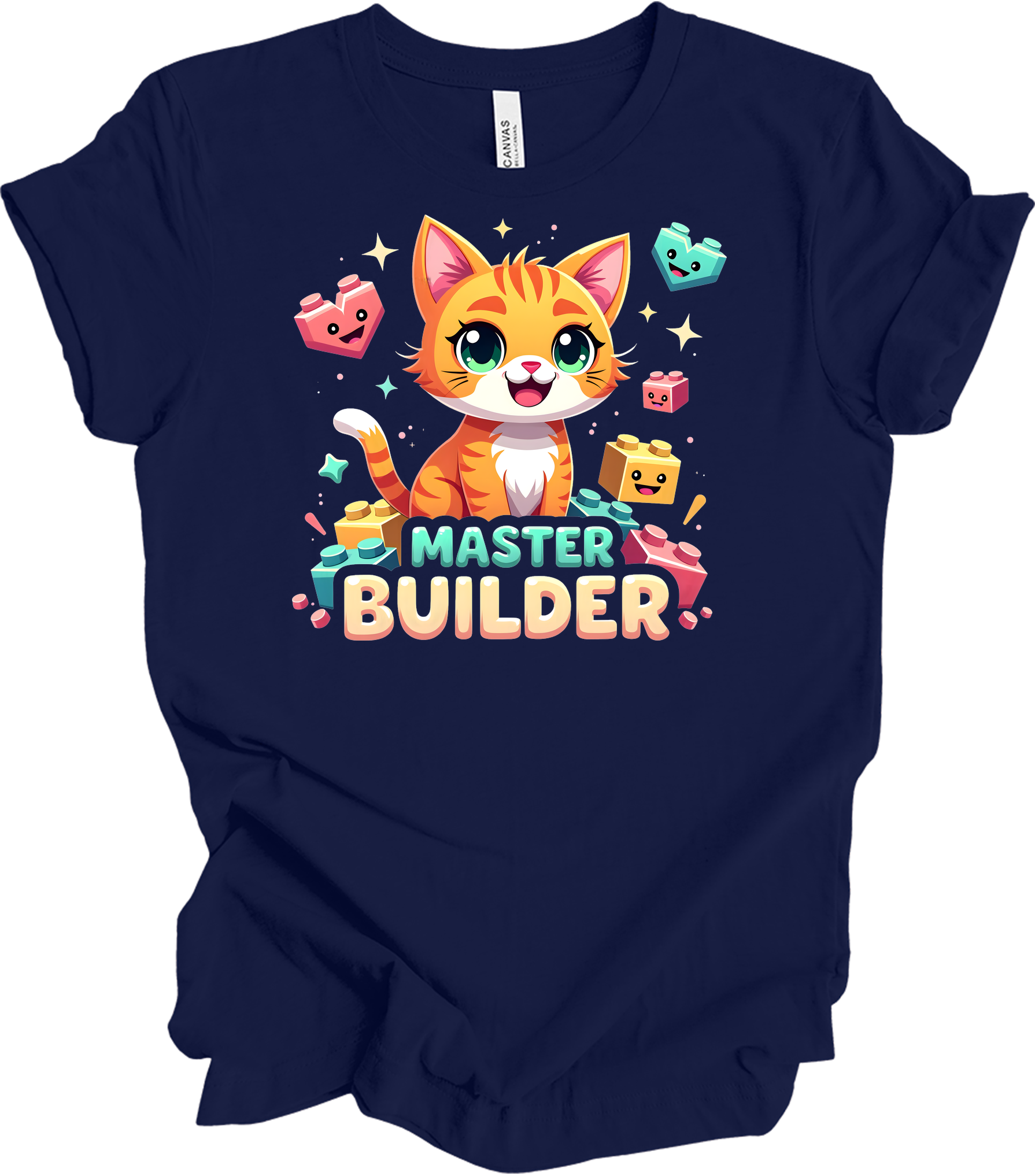 Cute Cat Master Builder T-Shirt in Navy