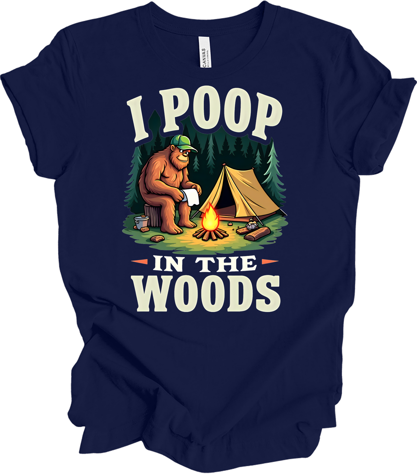 Bigfoot Camping - Funny T-Shirt in Navy