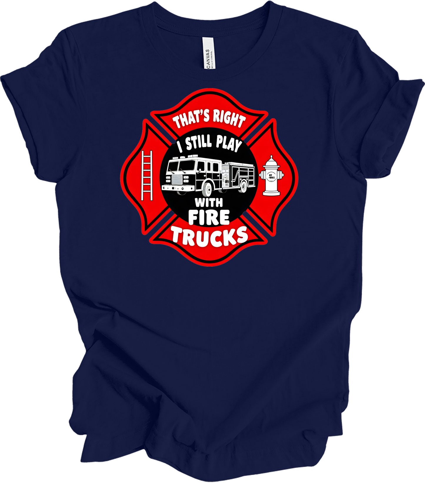 I Still Play With Fire Trucks T-Shirt in Navy
