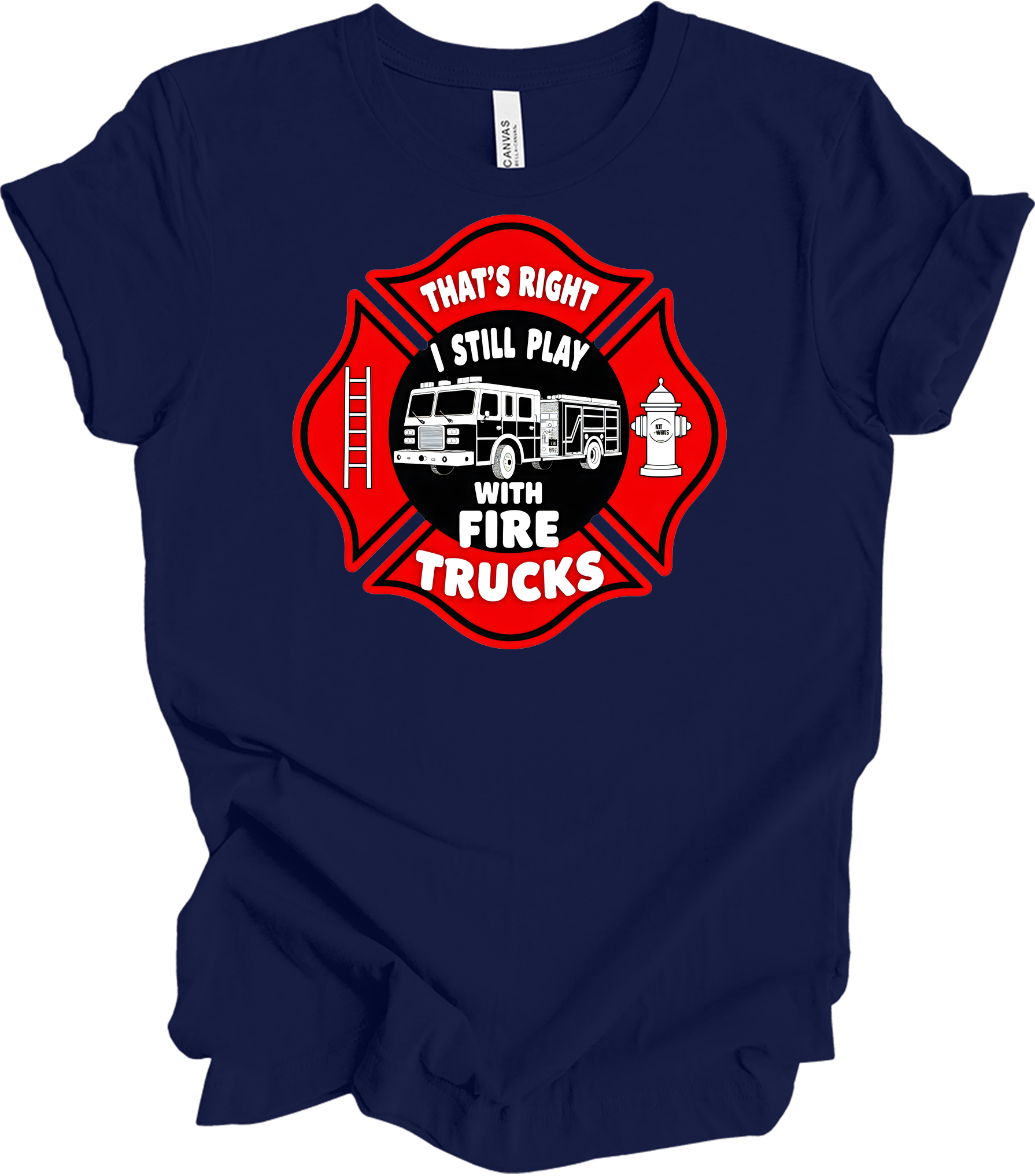 I Still Play With Fire Trucks T-Shirt in Navy