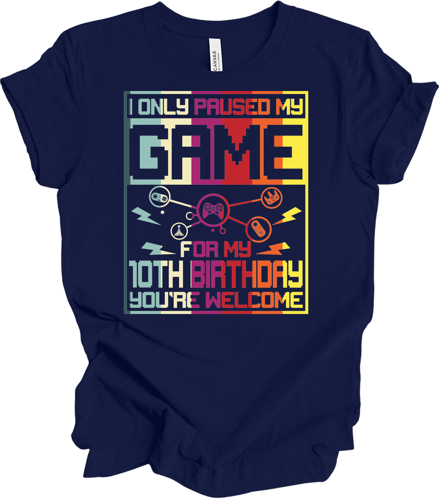 Paused Game 10th Birthday T-Shirt in Navy