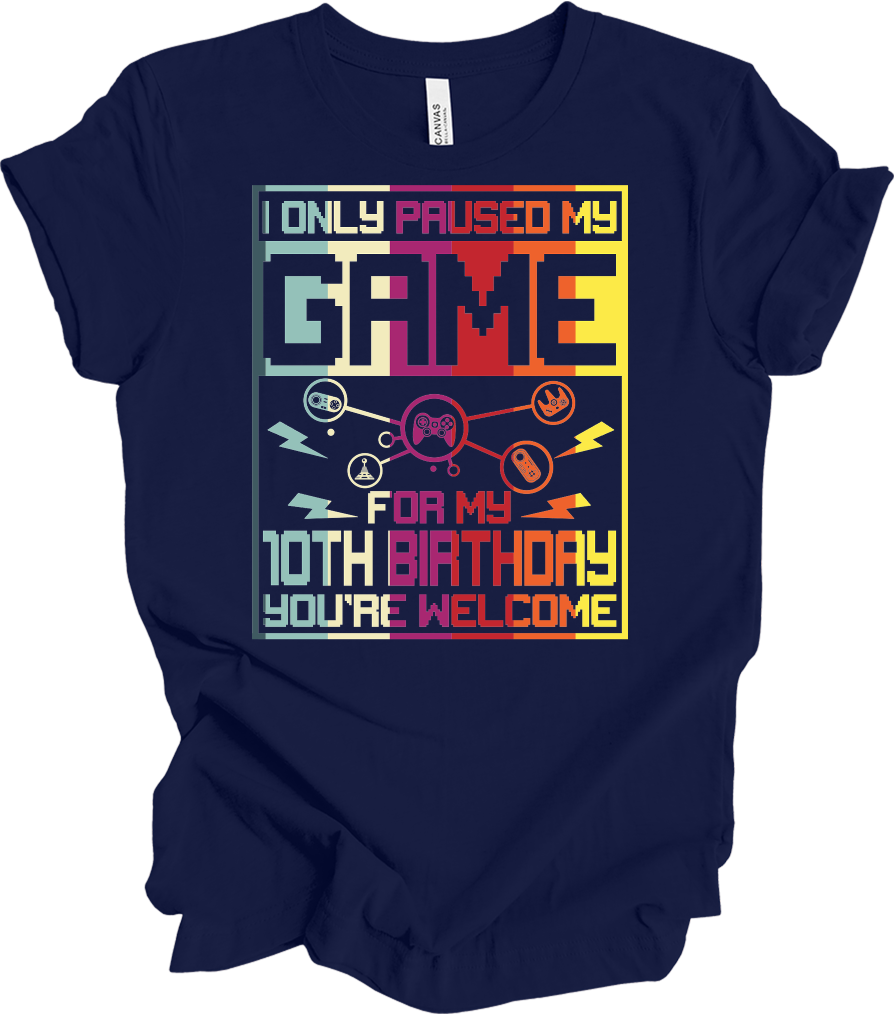 Paused Game 10th Birthday T-Shirt in Navy