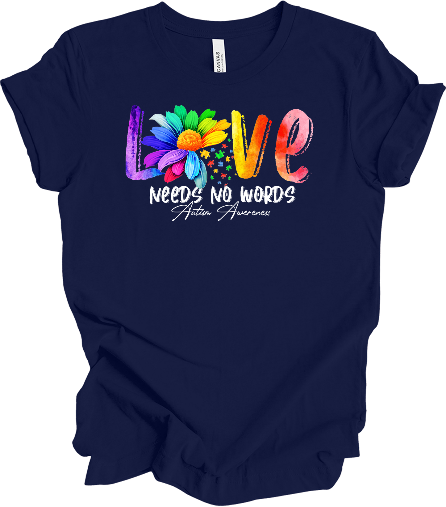 Love Needs No Words Autism T-Shirt in Navy
