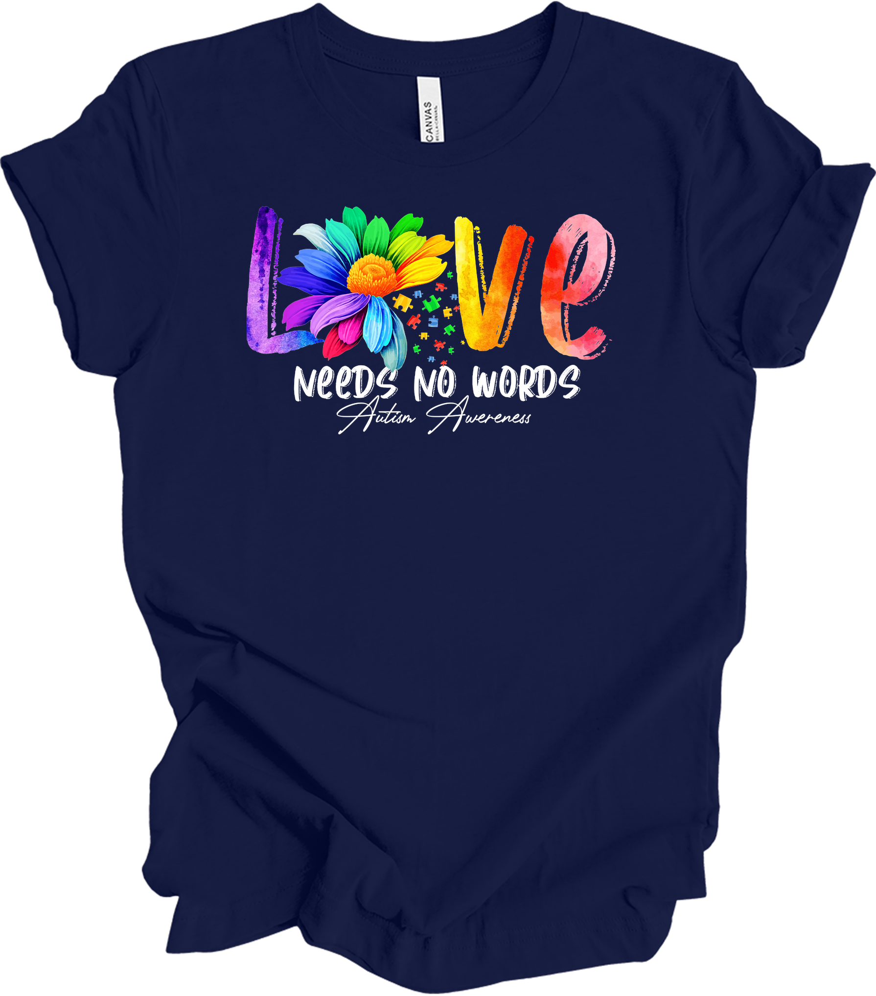 Love Needs No Words Autism T-Shirt in Navy