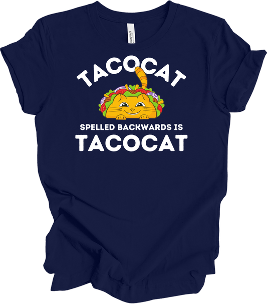 Tacocat Spelled Backwards Funny Taco Cat T-Shirt in Navy