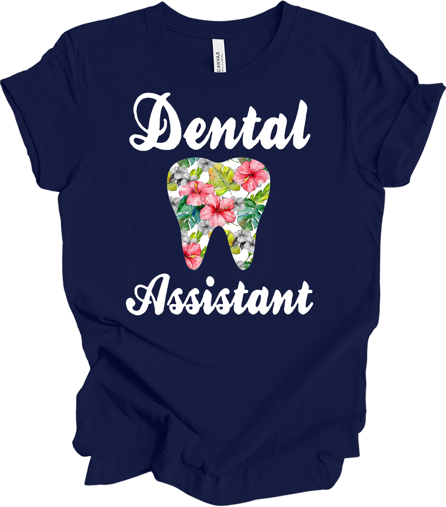 Dental Assistant Floral Tooth - Cute Dental Squad Gift T-Shirt in Navy