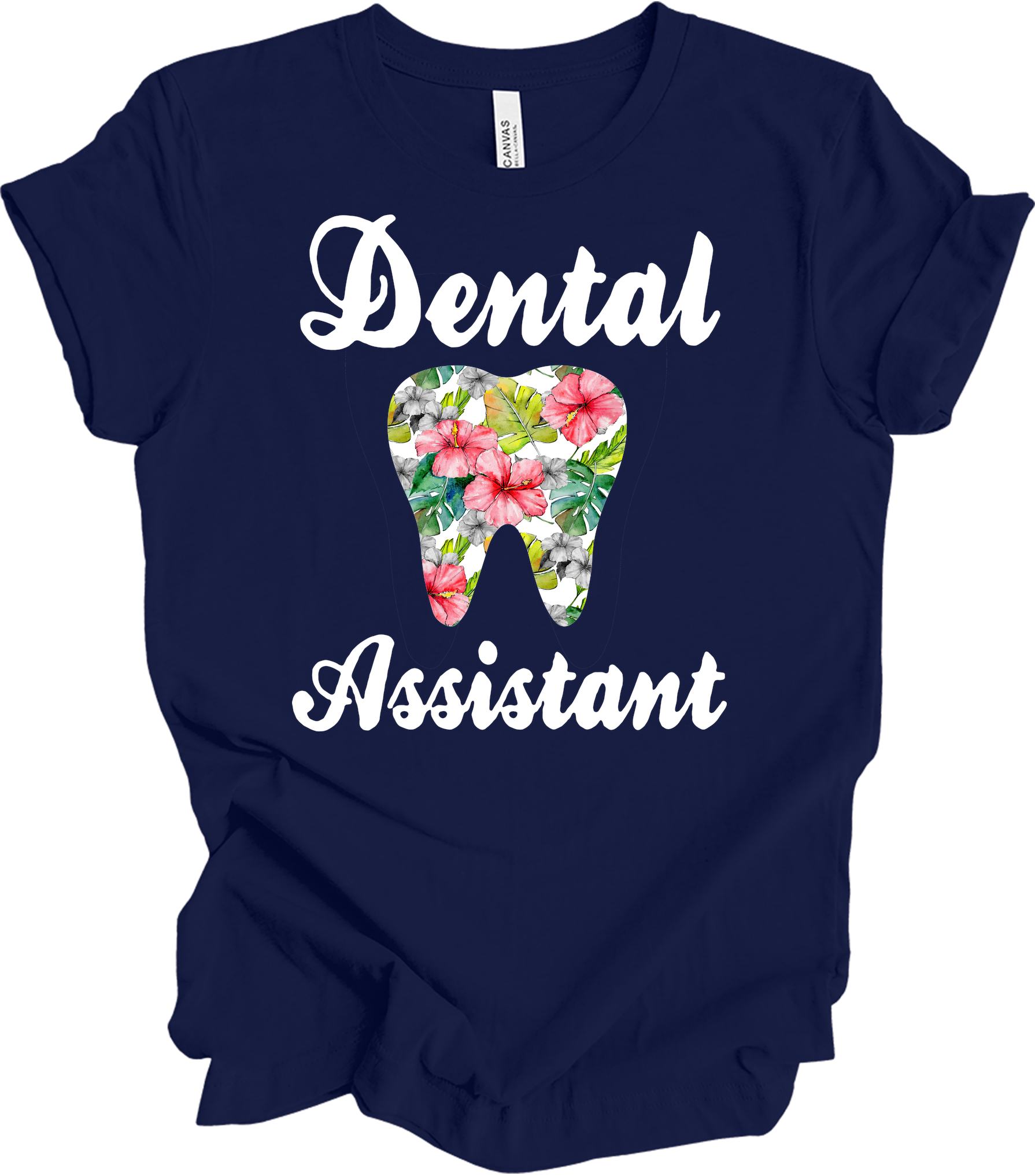 Dental Assistant Floral Tooth - Cute Dental Squad Gift T-Shirt in Navy