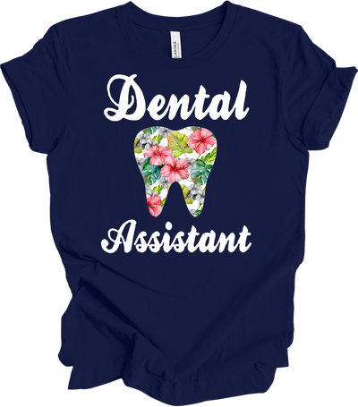 Dental Assistant Floral Tooth - Cute Dental Squad Gift T-Shirt in Navy