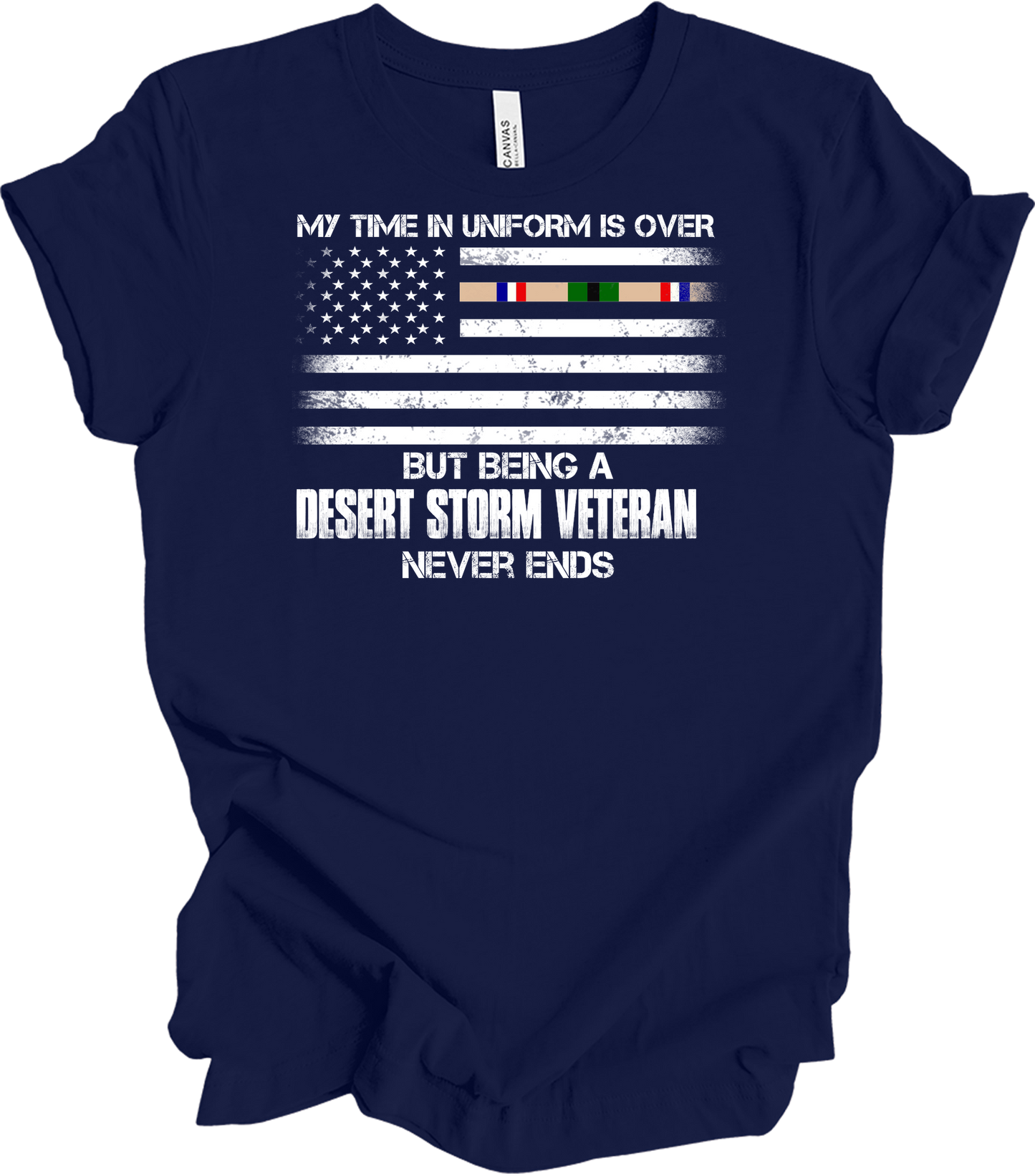 Desert Storm Veteran Gulf War Ribbon T-Shirt in Navy