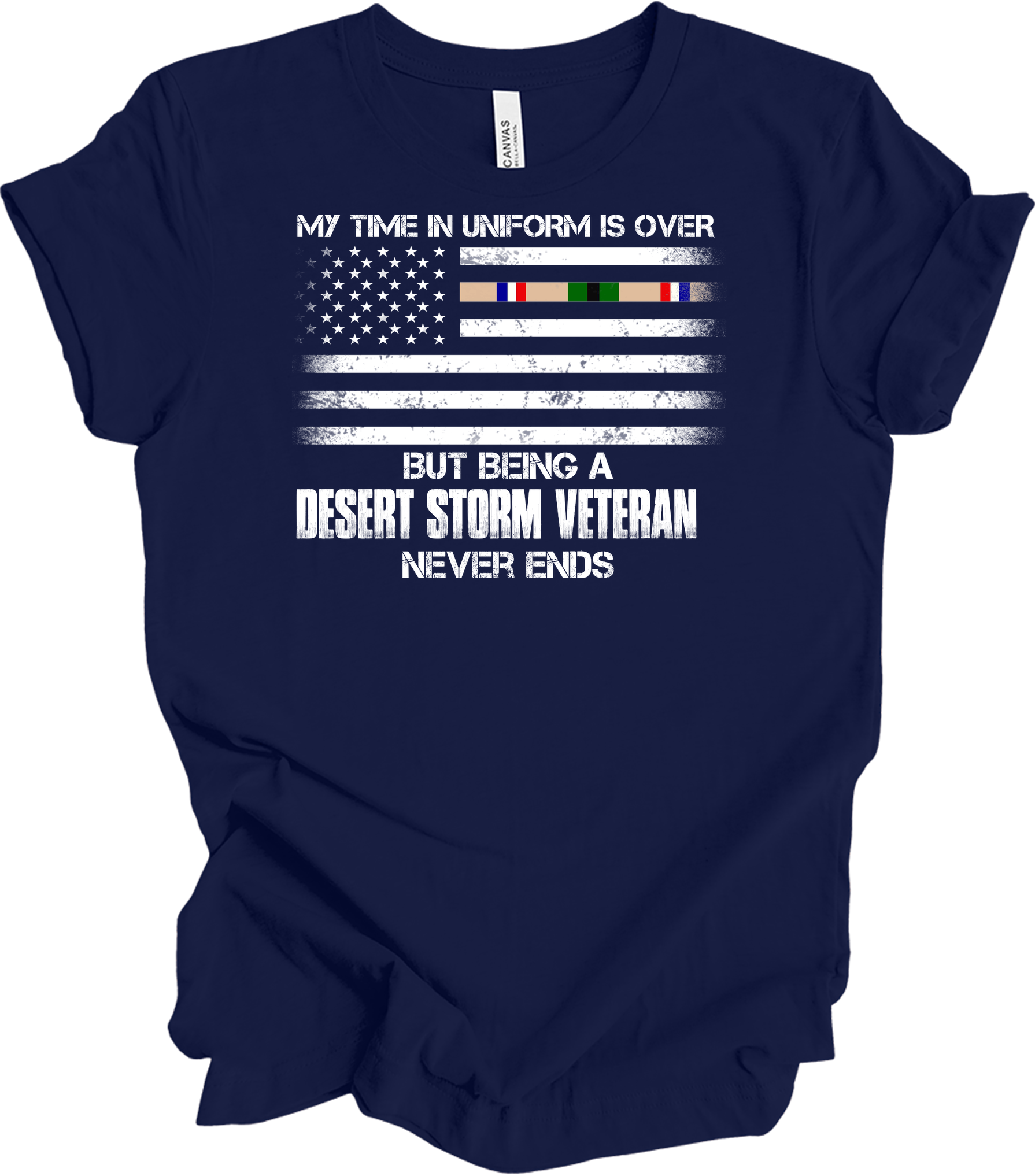 Desert Storm Veteran Gulf War Ribbon T-Shirt in Navy
