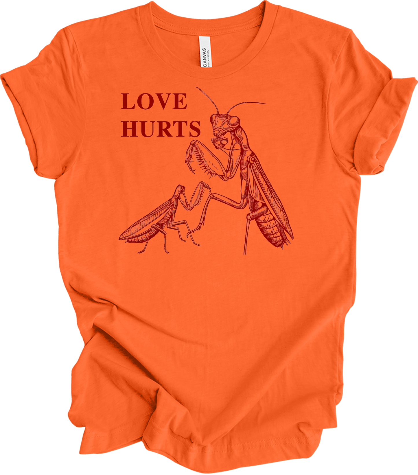 Love Hurts Praying Mantis T-Shirt in Orange