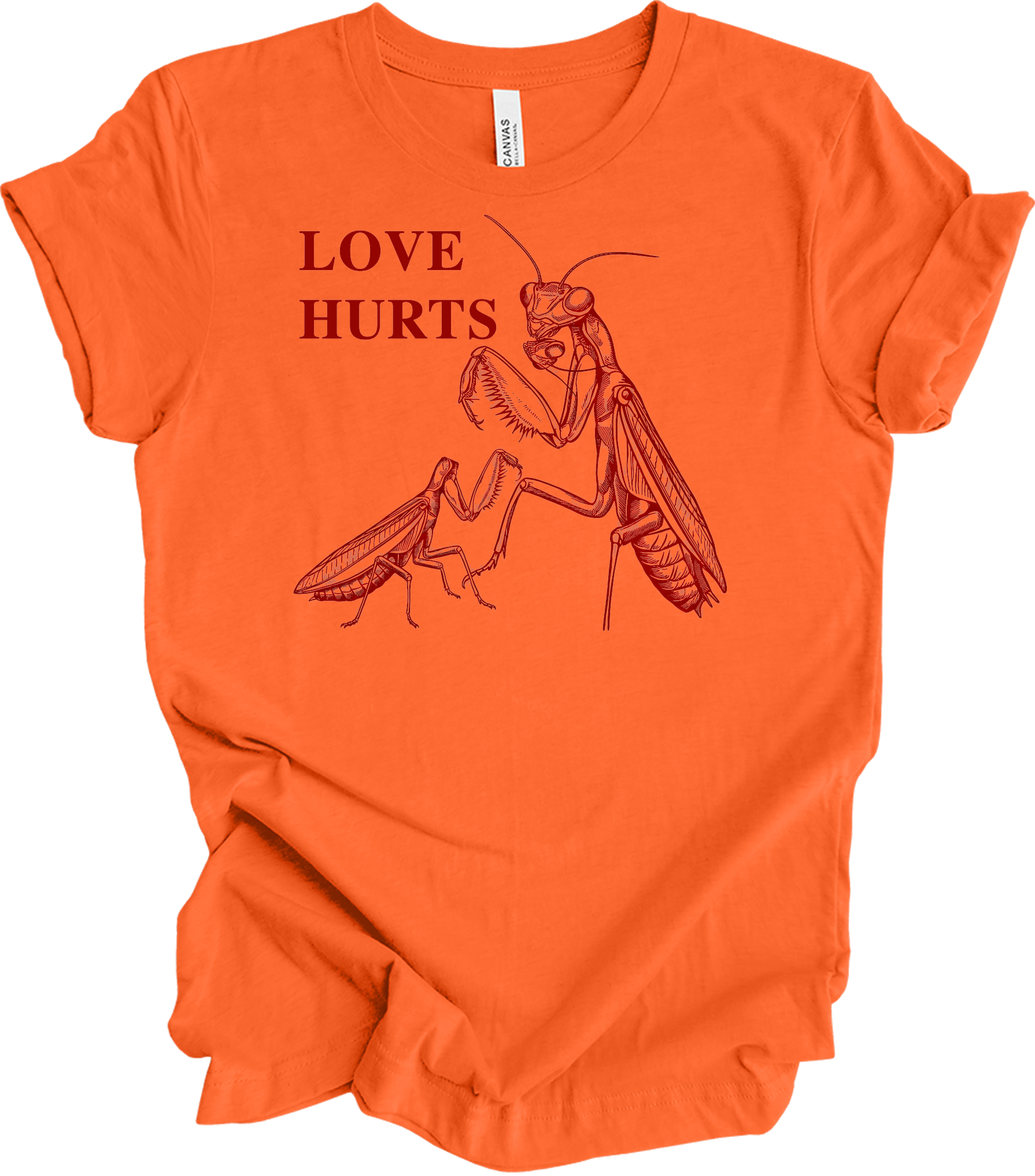 Love Hurts Praying Mantis T-Shirt in Orange