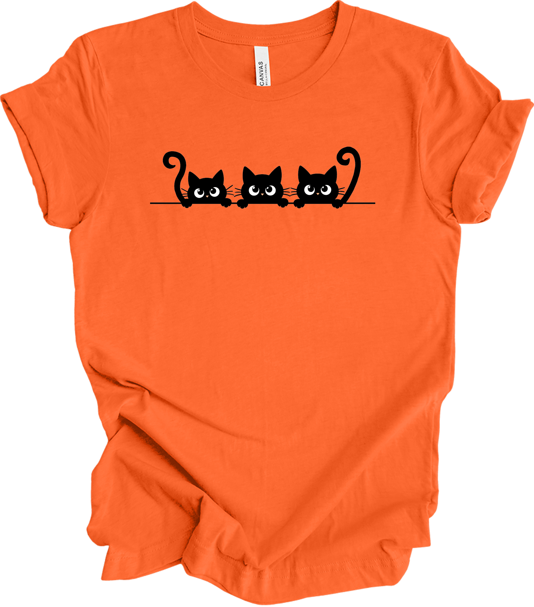 Three Cats Cartoon Eyes T-Shirt in Orange