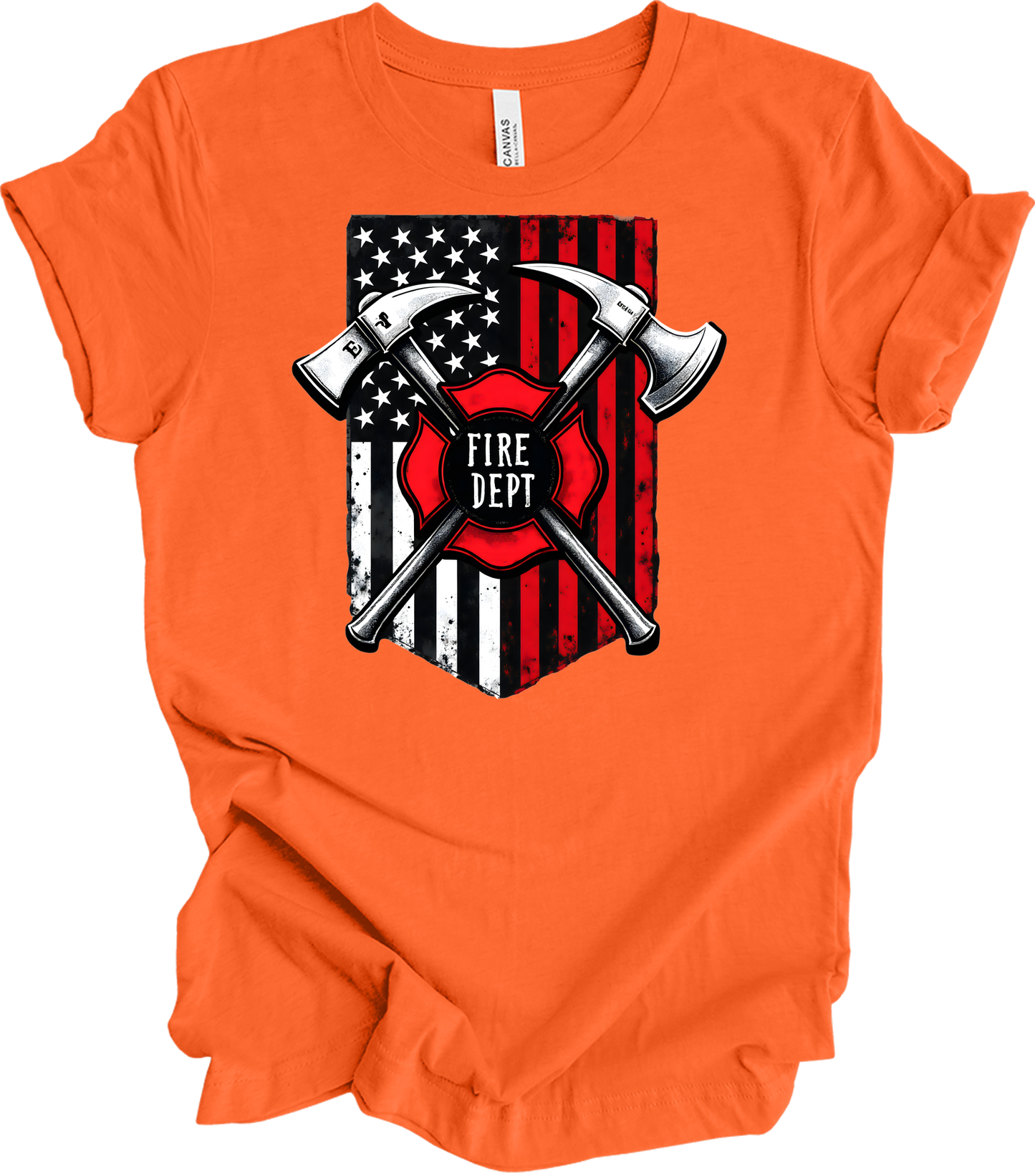 Firefighter Axe Flag T-Shirt in Orange