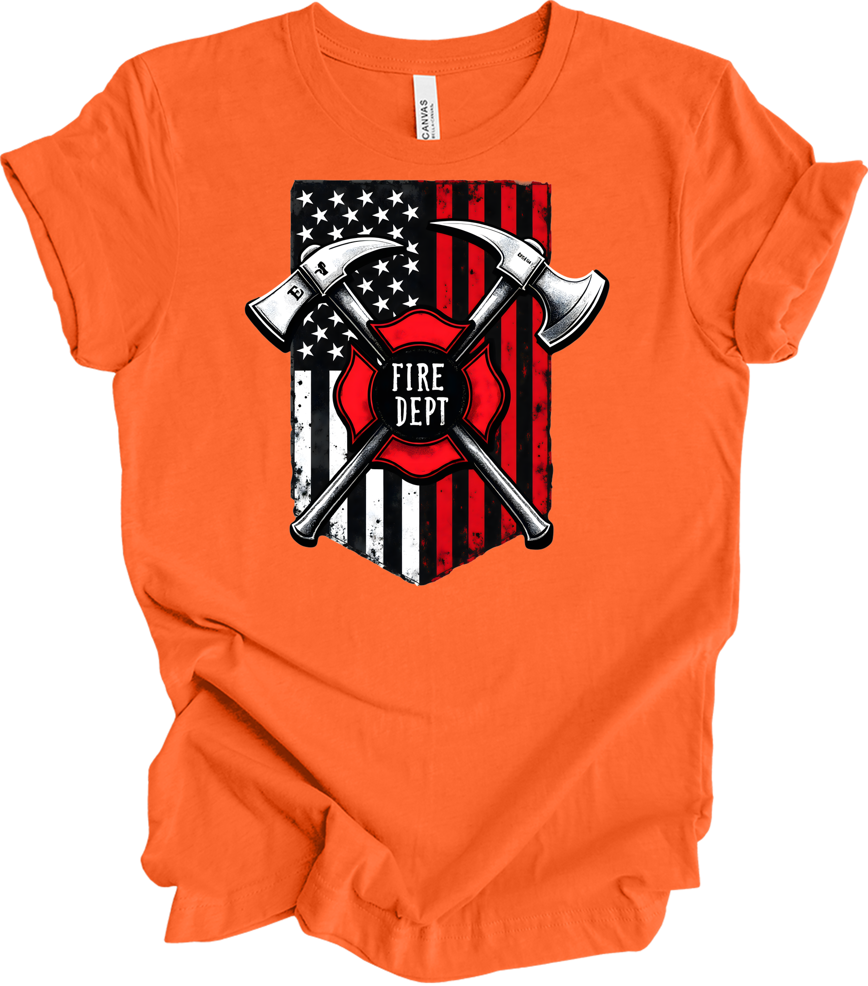 Firefighter Axe Flag T-Shirt in Orange