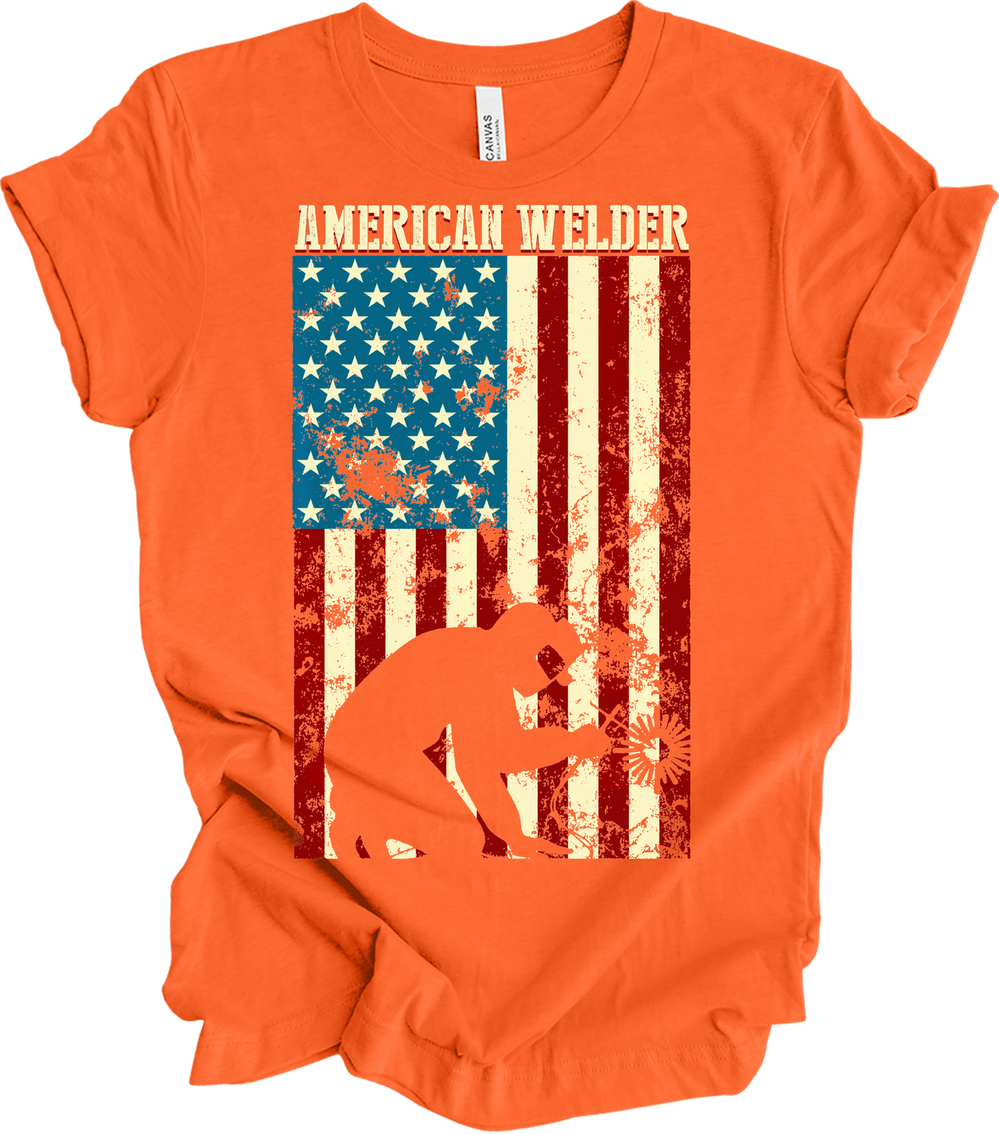 American Flag Welder T-Shirt in Orange