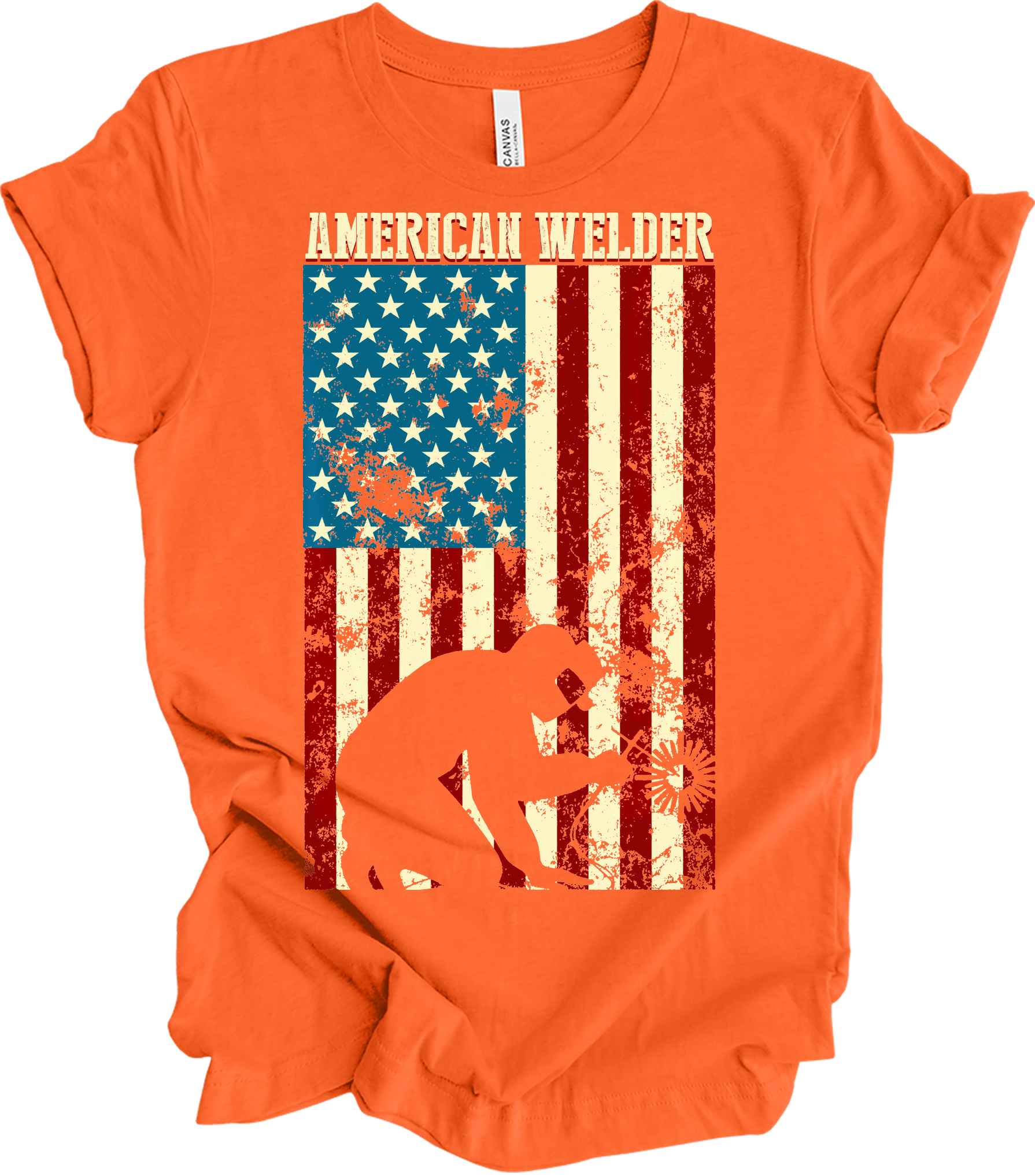 American Flag Welder T-Shirt in Orange