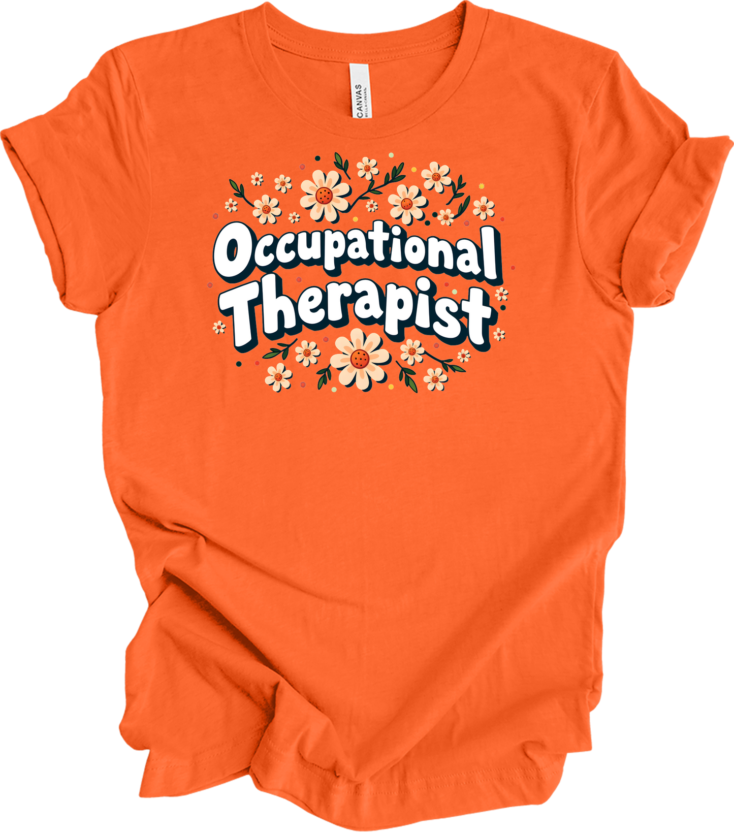 Floral Occupational Therapist T-Shirt in Orange