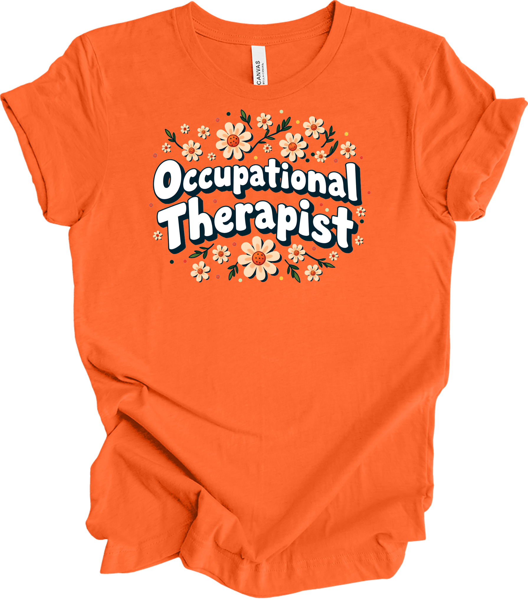 Floral Occupational Therapist T-Shirt in Orange