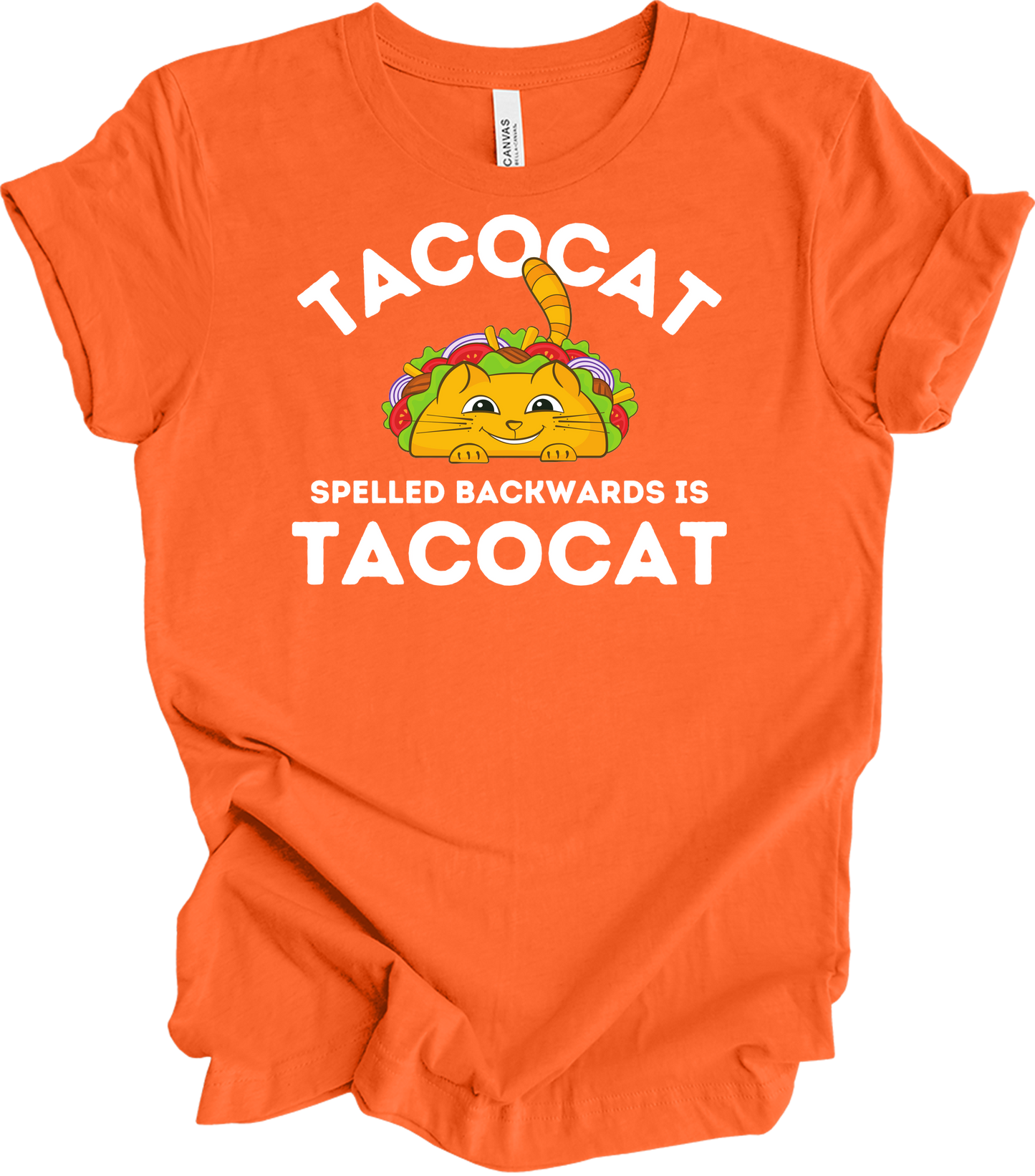 Tacocat Spelled Backwards Funny Taco Cat T-Shirt in Orange