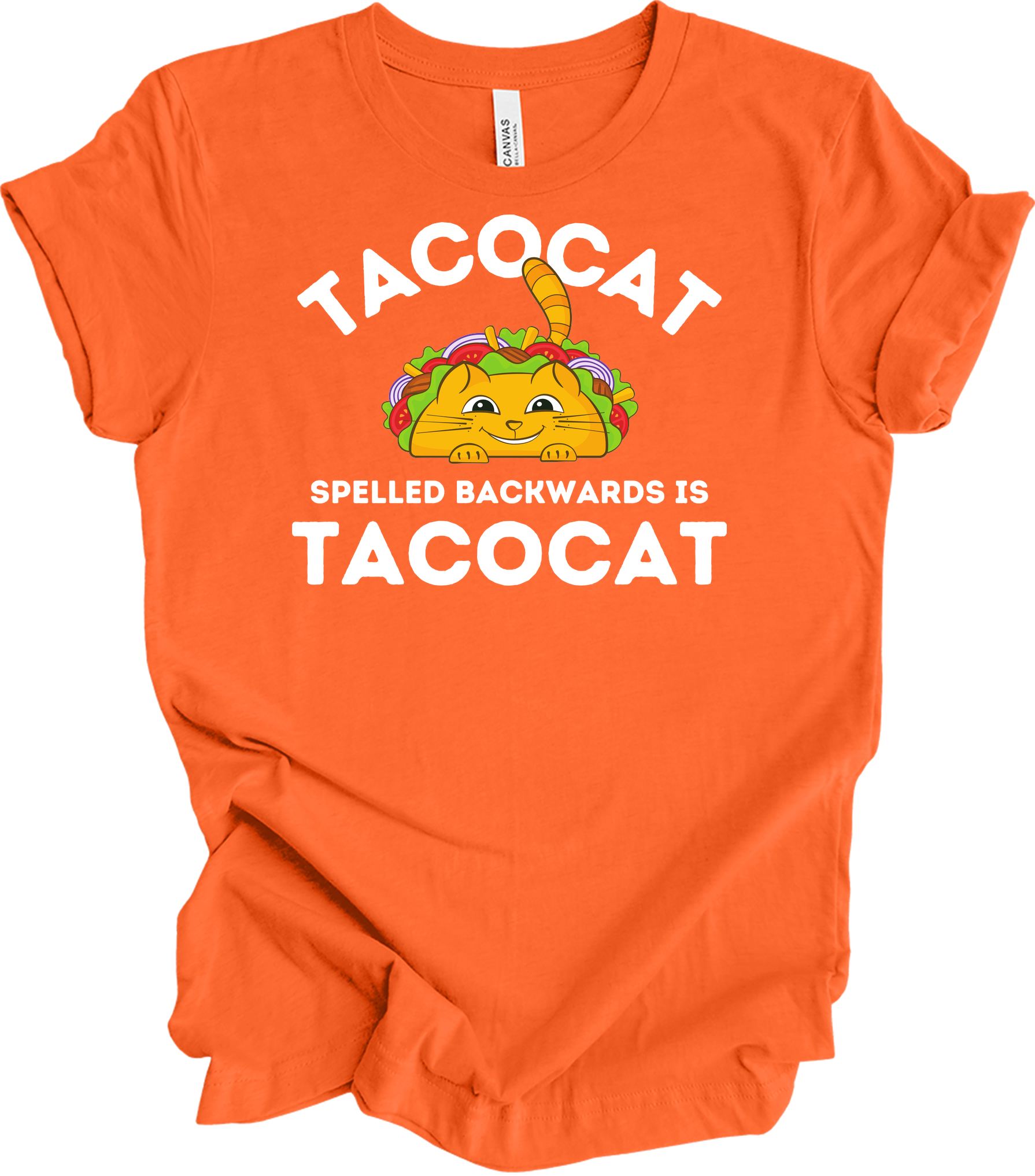 Tacocat Spelled Backwards Funny Taco Cat T-Shirt in Orange