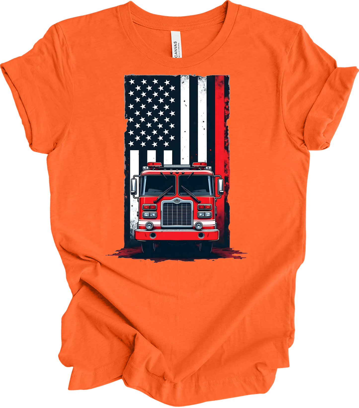 Fireman Flag - Patriotic Design T-Shirt in Orange