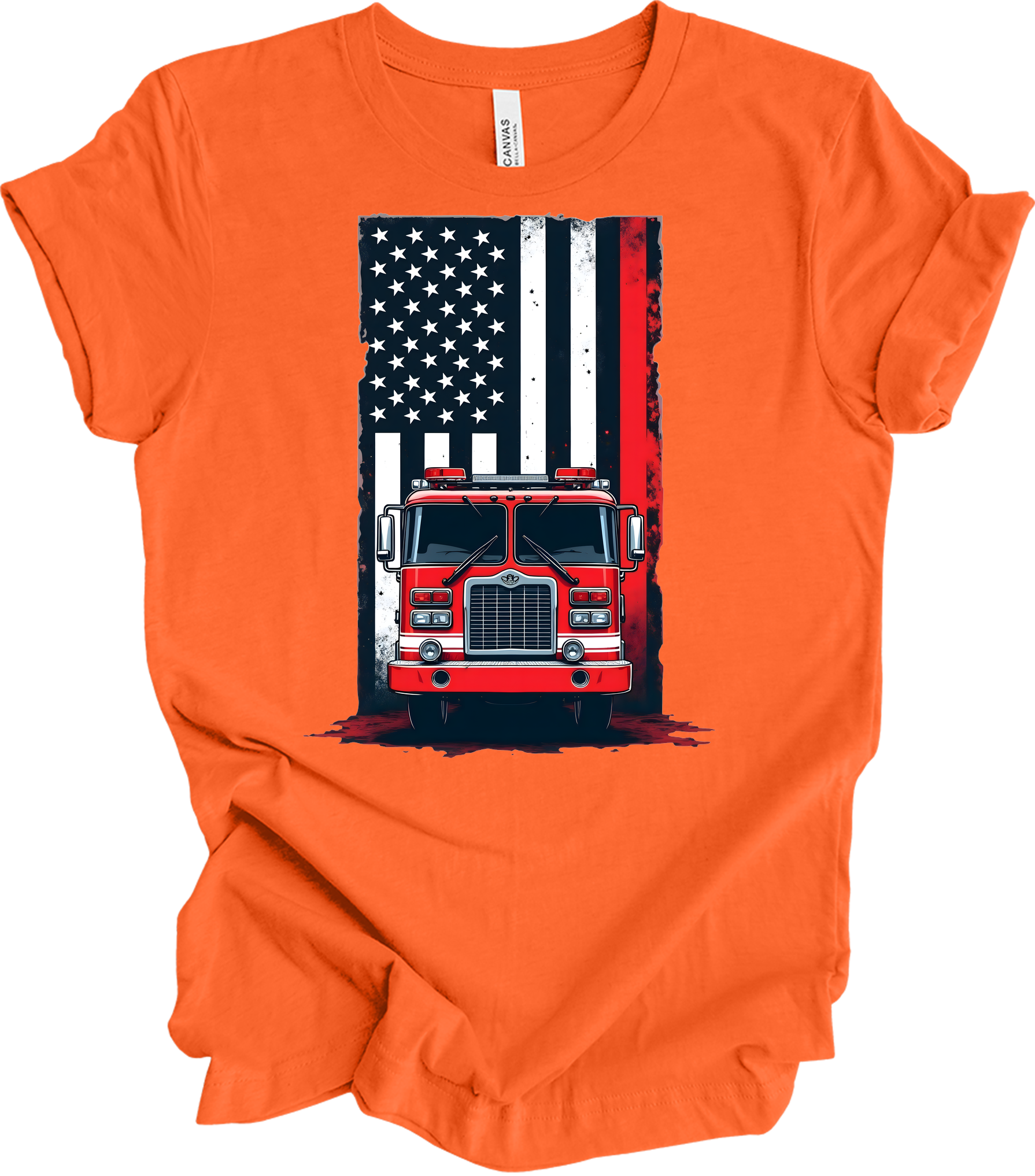 Fireman Flag - Patriotic Design T-Shirt in Orange