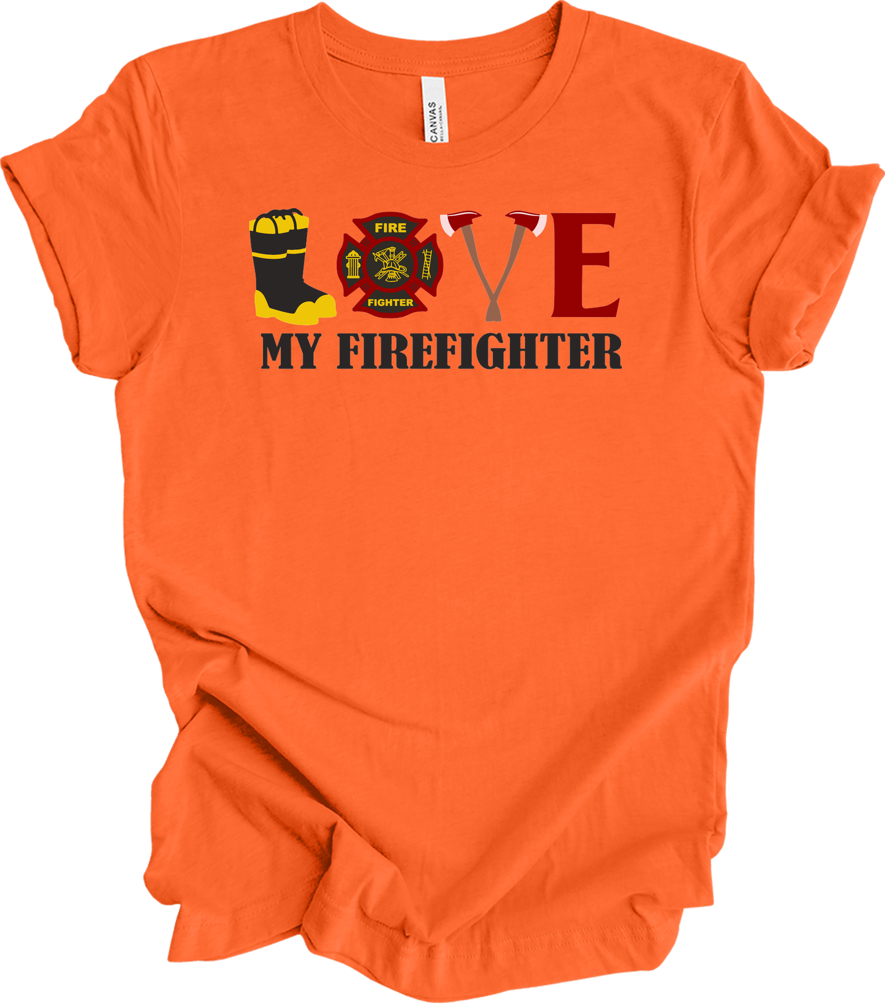 I Love My Firefighter - Fire Wife & Husband Gift T-Shirt in Orange