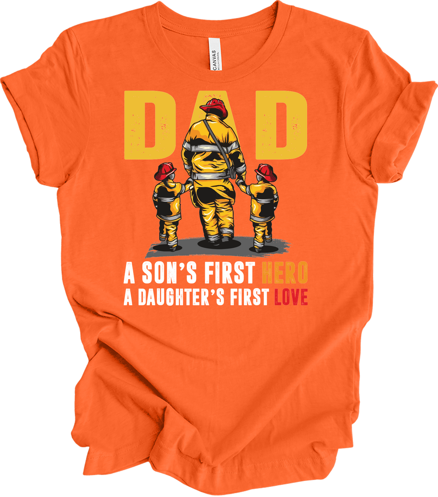 Firefighter Dad: Hero & Love T-Shirt in Orange