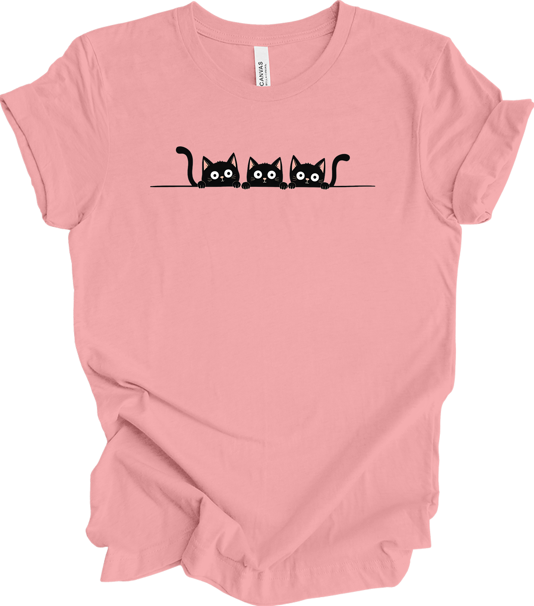Three Black Cats Cartoon T-Shirt in Pink