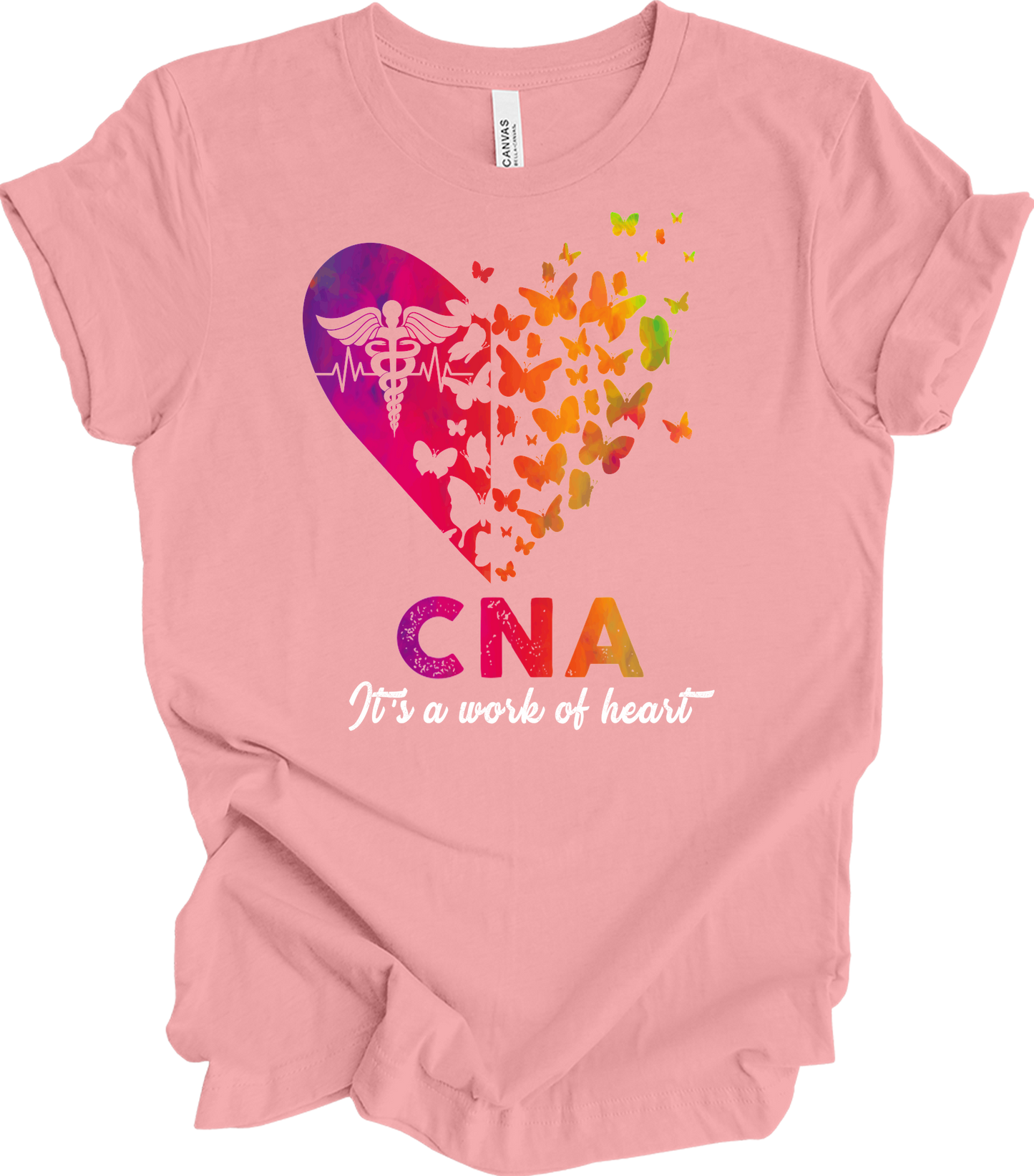 CNA Butterfly Hear - Certified Nursing Assistant Gift T-Shirt in Pink