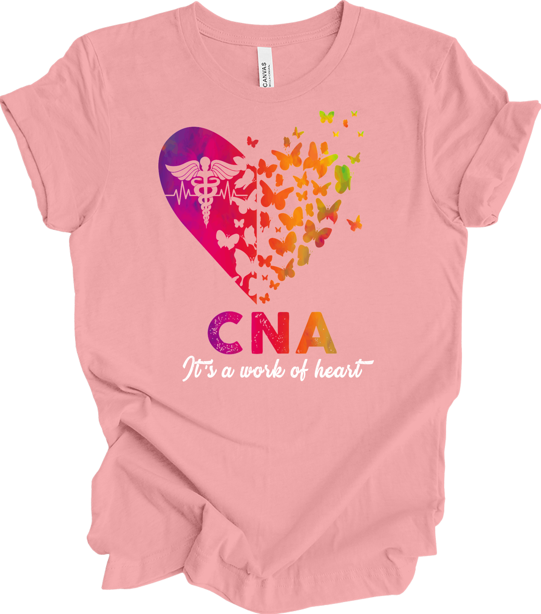 CNA Butterfly Hear - Certified Nursing Assistant Gift T-Shirt in Pink
