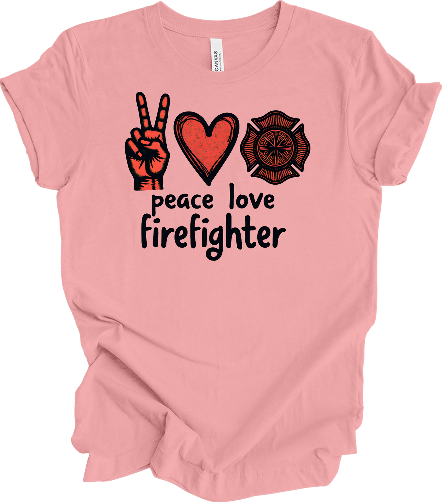 Peace Love Firefighter T-Shirt in Pink