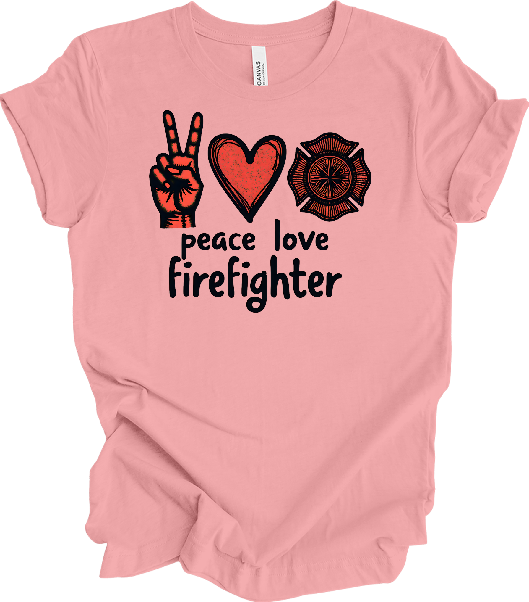 Peace Love Firefighter T-Shirt in Pink