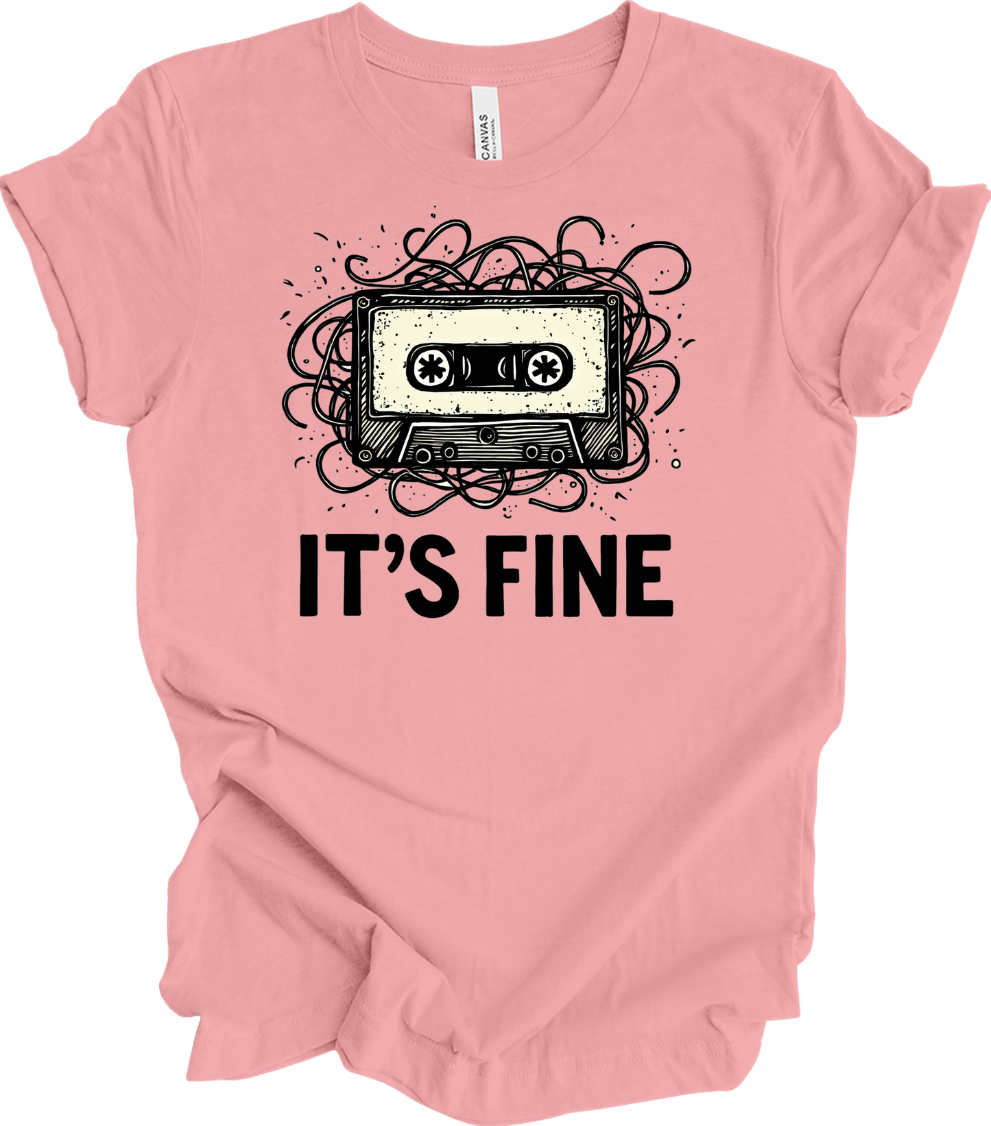 Retro Cassette Tape 'It's Fine' T-Shirt in Pink