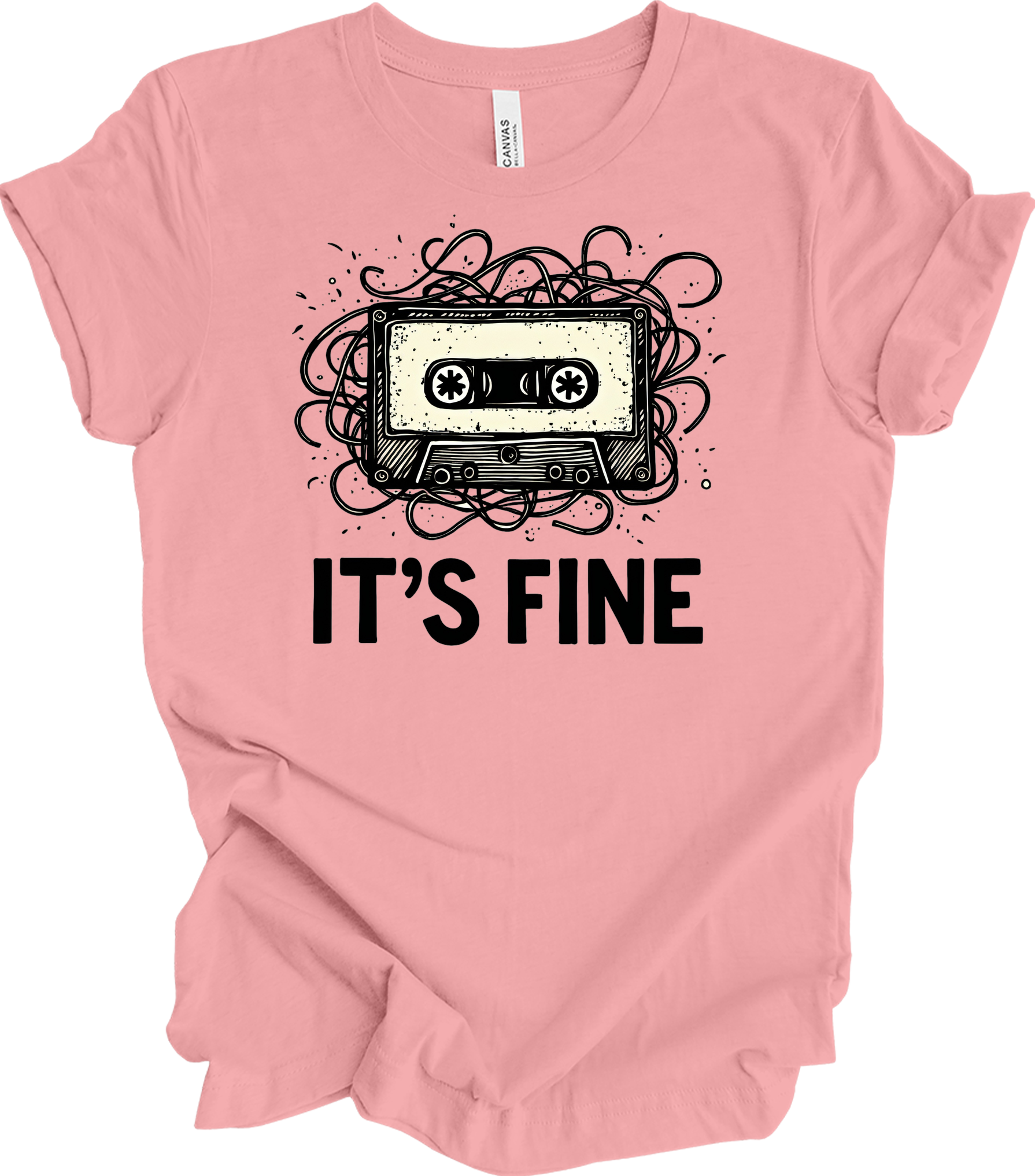 Retro Cassette Tape 'It's Fine' T-Shirt in Pink