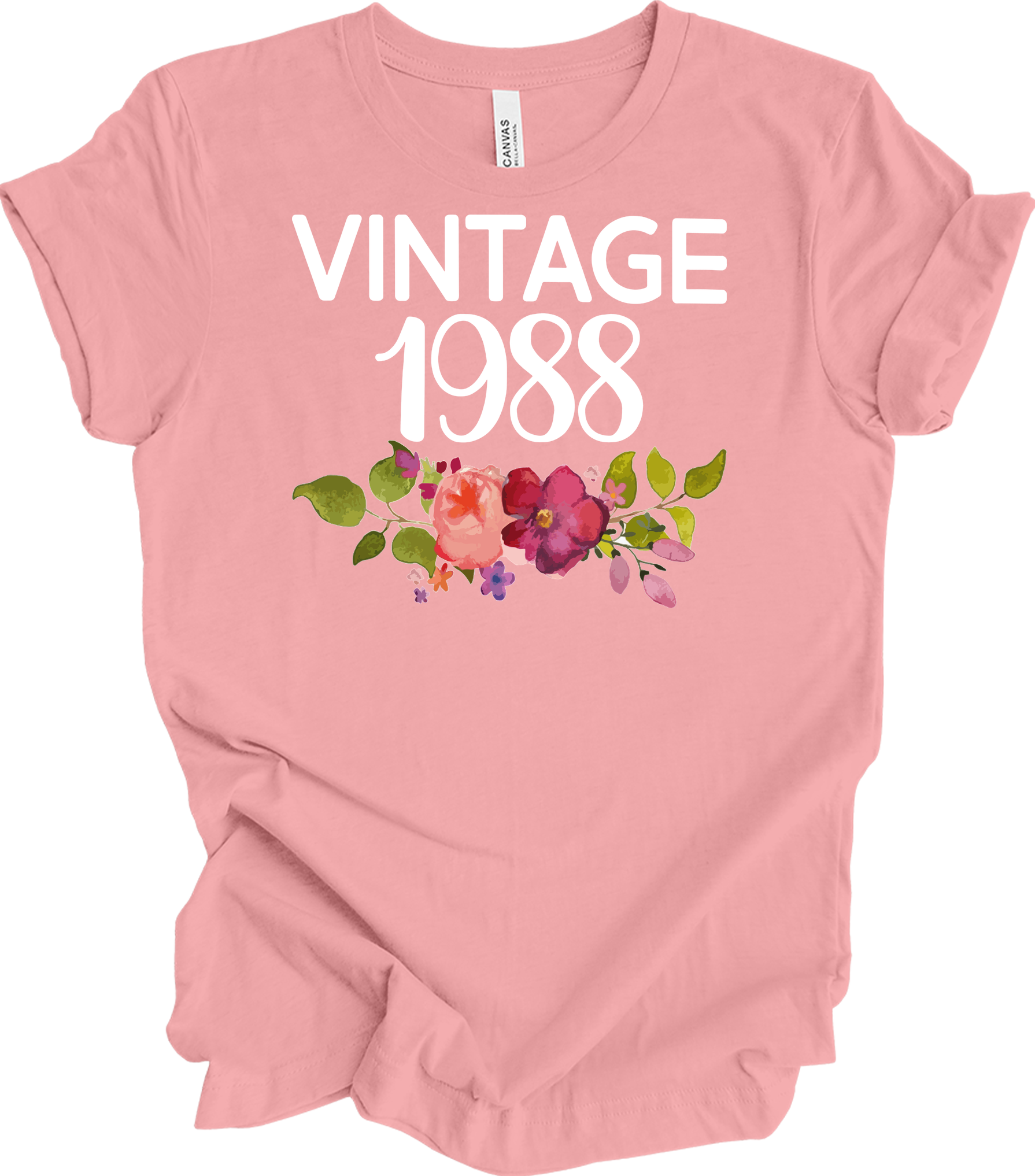 Vintage 1988 Birth Year Floral - 35th Birthday Gift T-Shirt in Pink