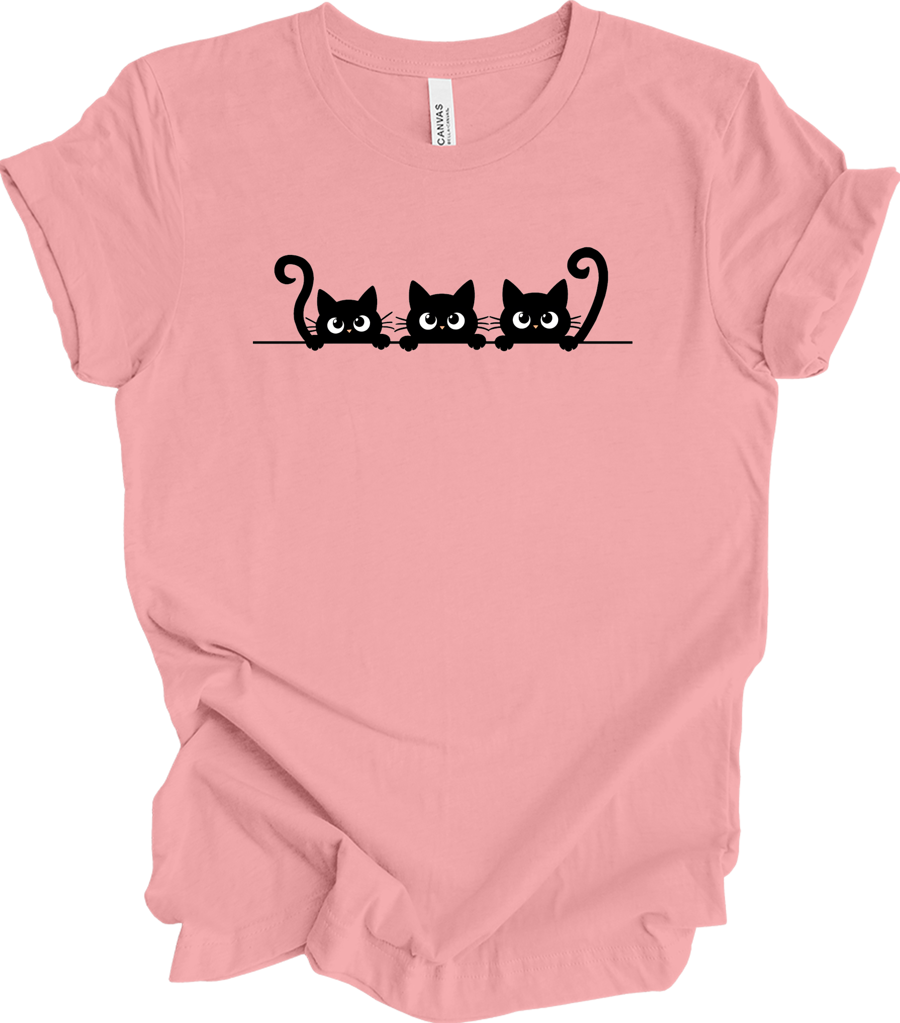Three Cats Cartoon Eyes T-Shirt in Pink