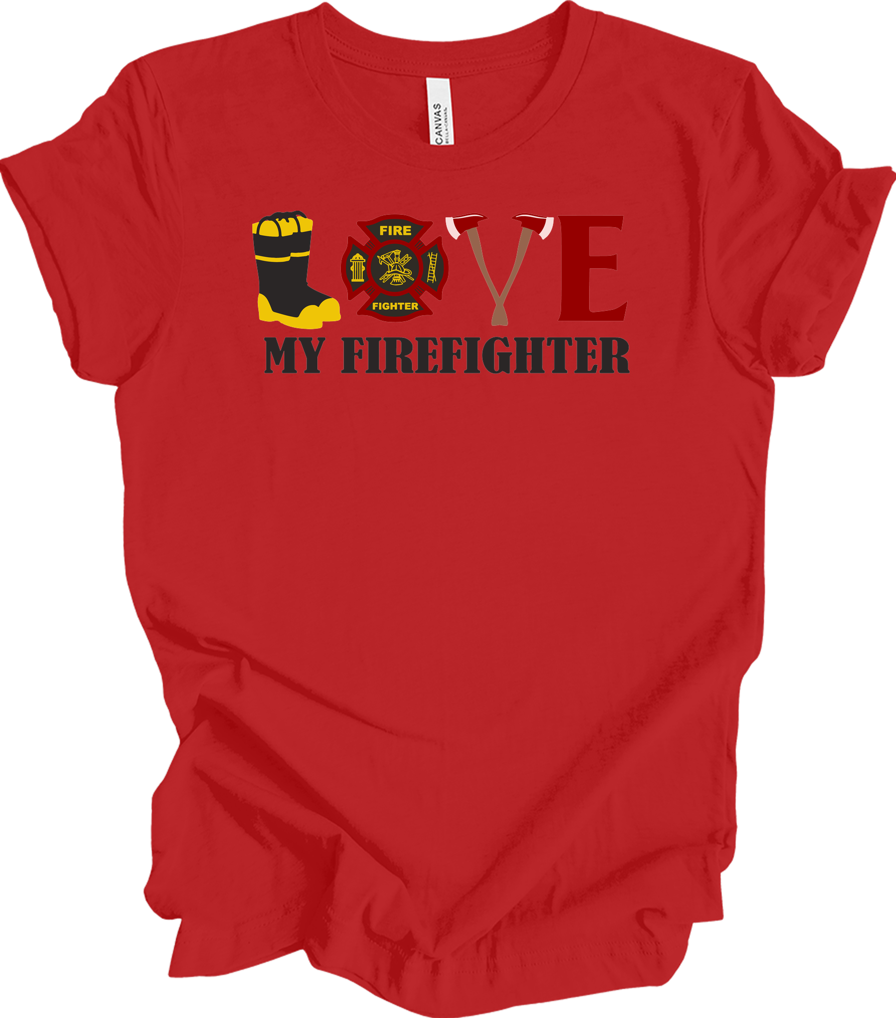 I Love My Firefighter - Fire Wife & Husband Gift T-Shirt in Red