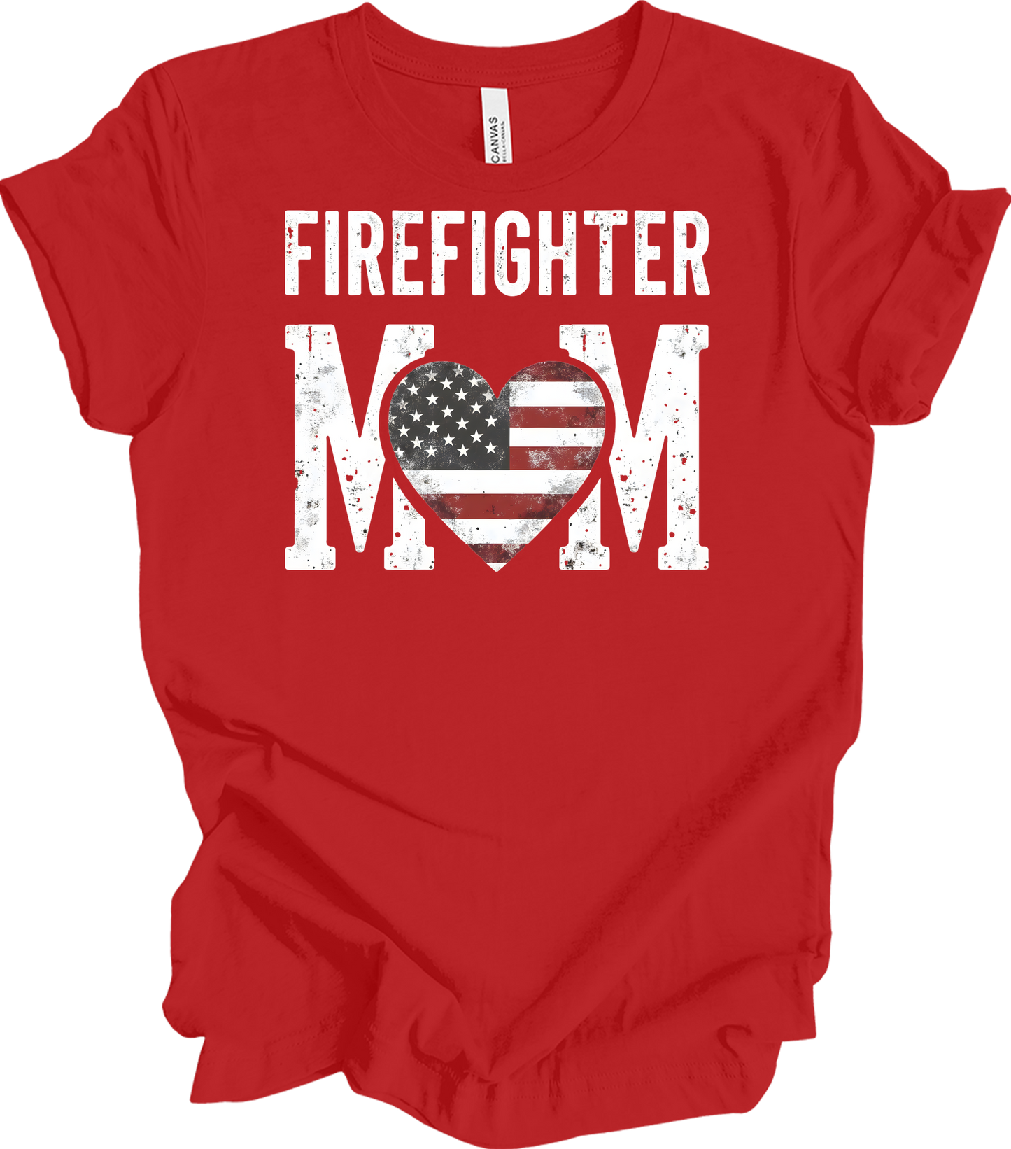 Firefighter Mom Flag Heart T-Shirt in Red