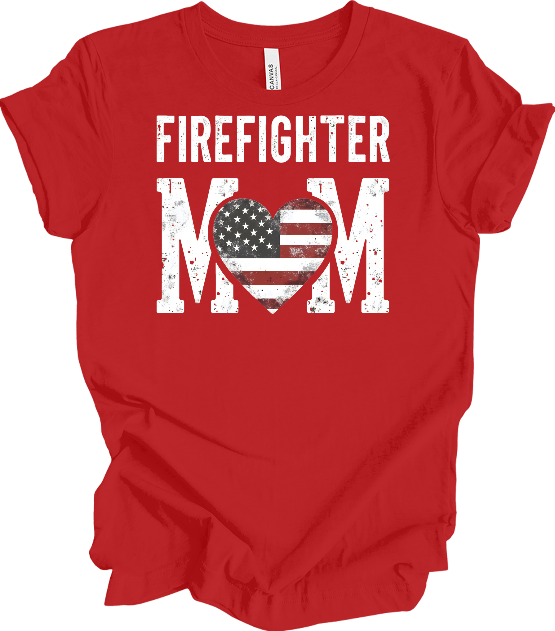 Firefighter Mom Flag Heart T-Shirt in Red