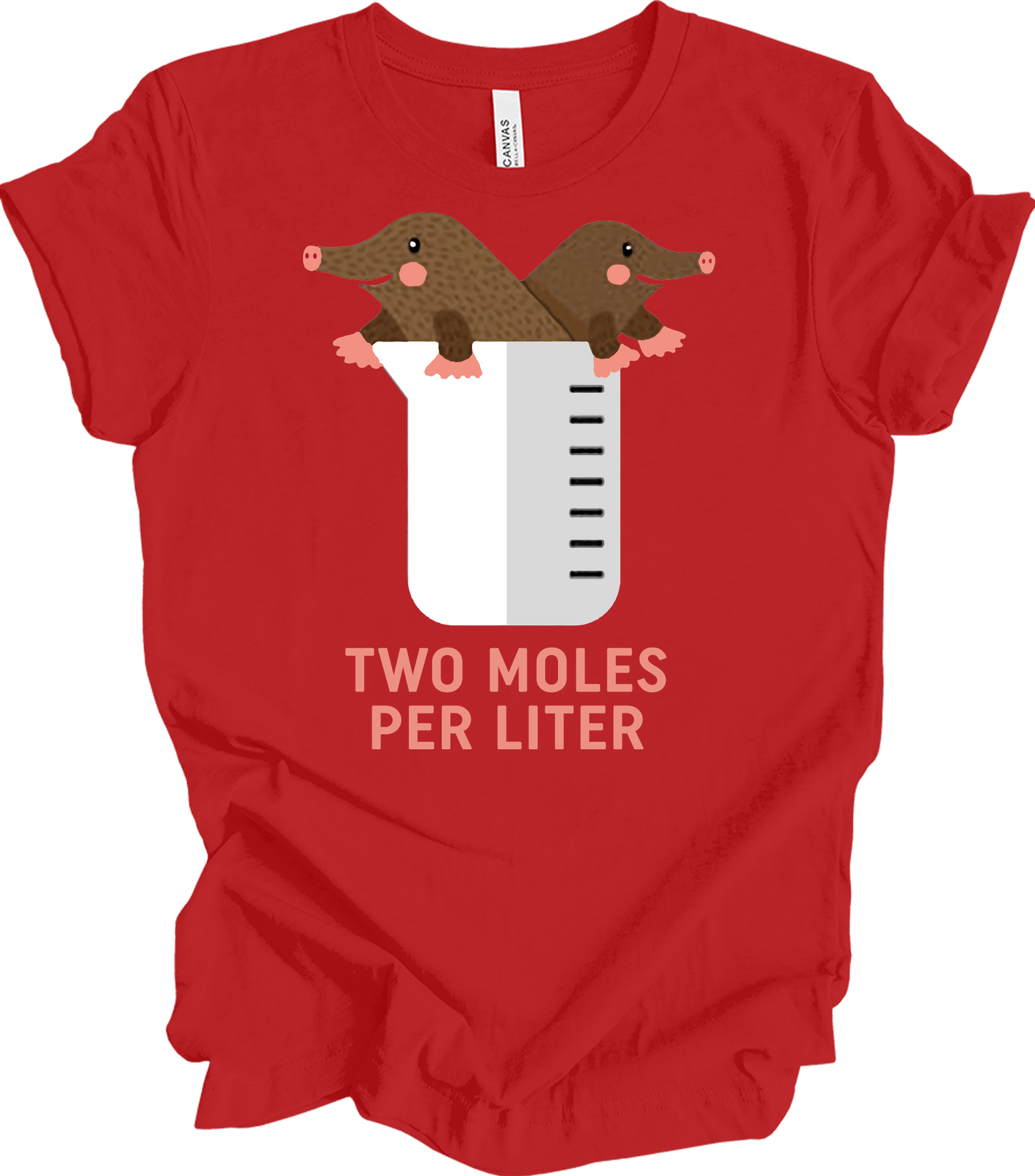 Two Moles Per Liter Funny Chemistry Science T-Shirt in Red