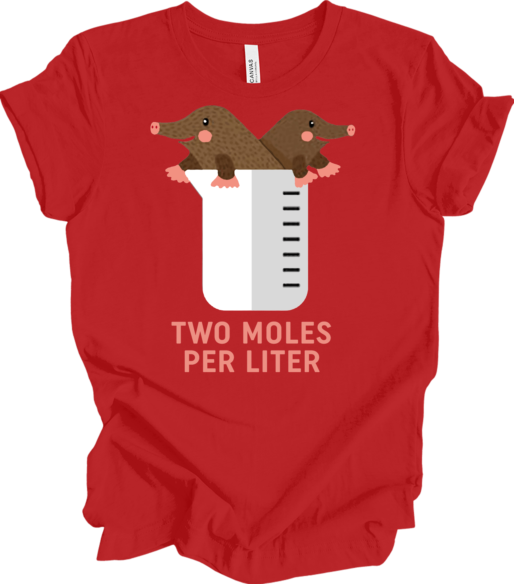 Two Moles Per Liter Funny Chemistry Science T-Shirt in Red