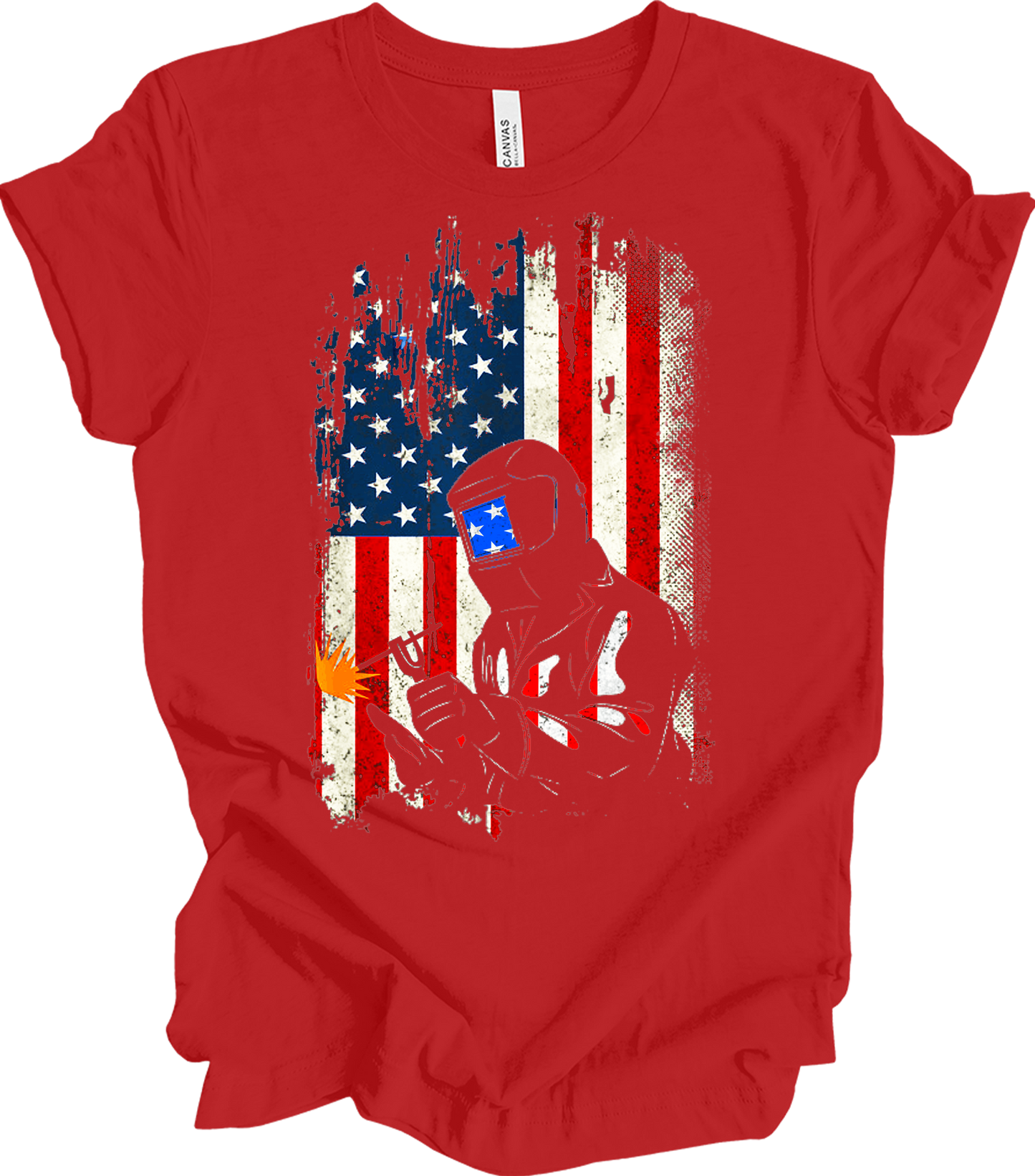 Welder Dad American Flag - Patriotic Welding USA Father Gift T-Shirt in Red