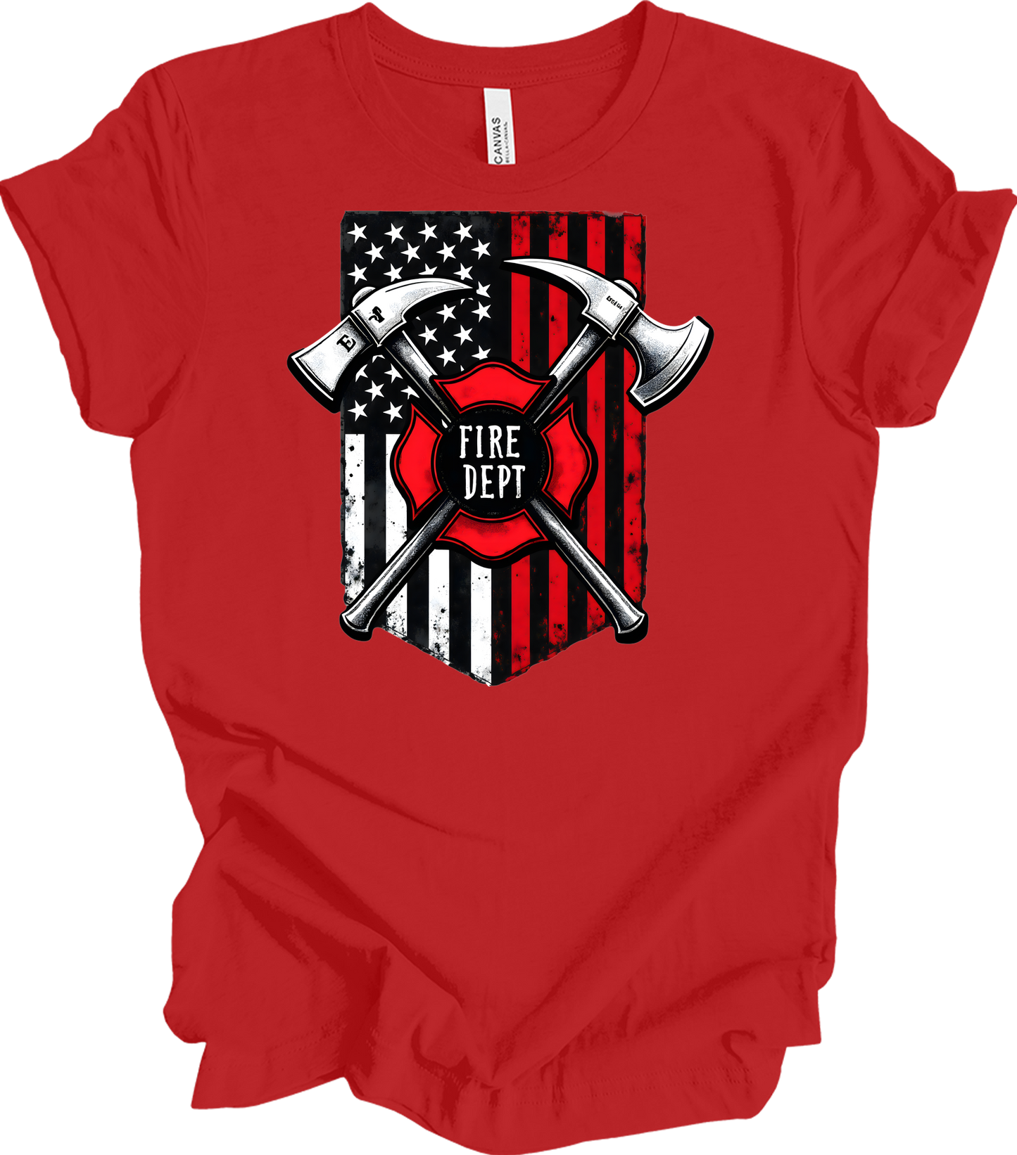 Firefighter Axe Flag T-Shirt in Red