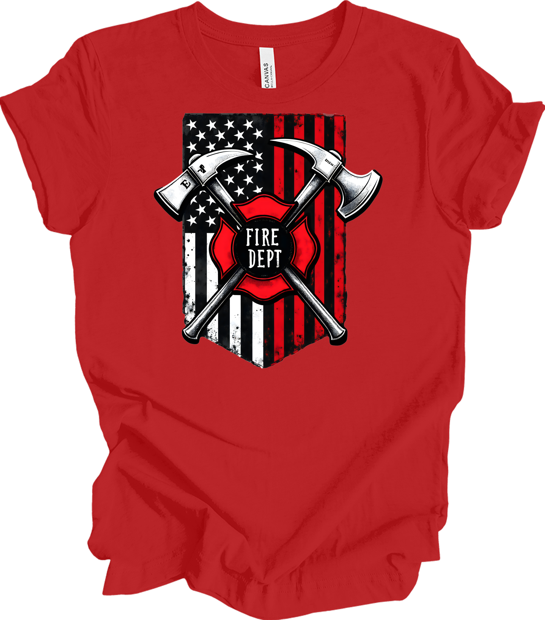 Firefighter Axe Flag T-Shirt in Red