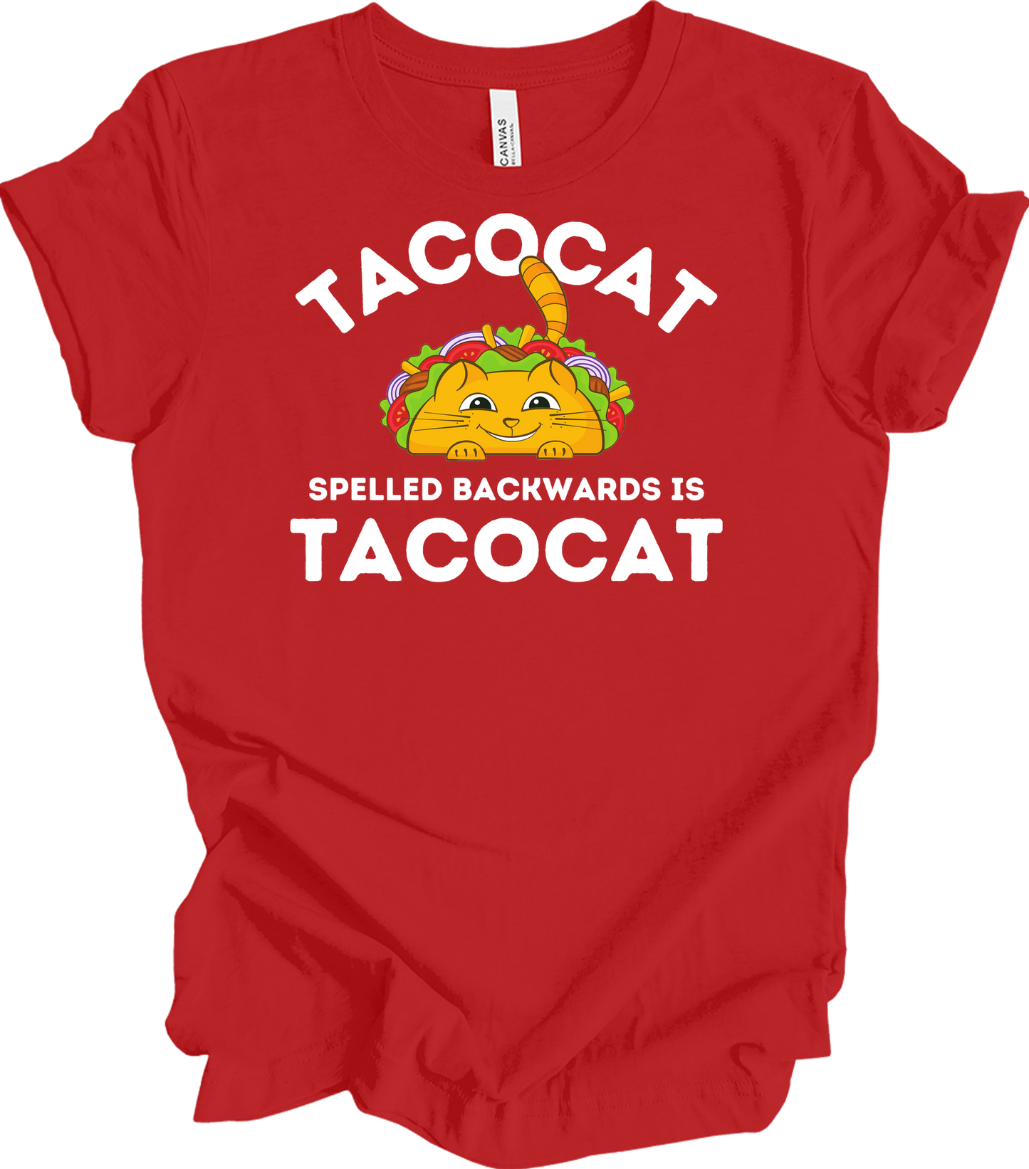Tacocat Spelled Backwards Funny Taco Cat T-Shirt in Red